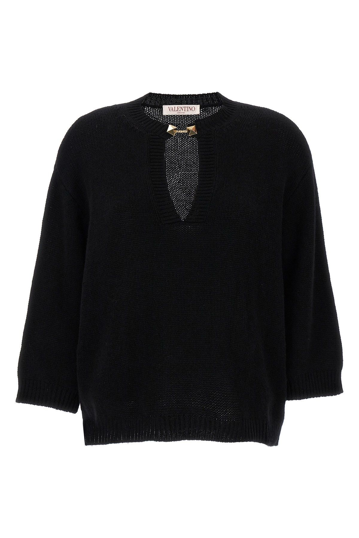 image of Valentino Garavani Valentino Studded Detail Sweater in Black, Women's (Size XS)