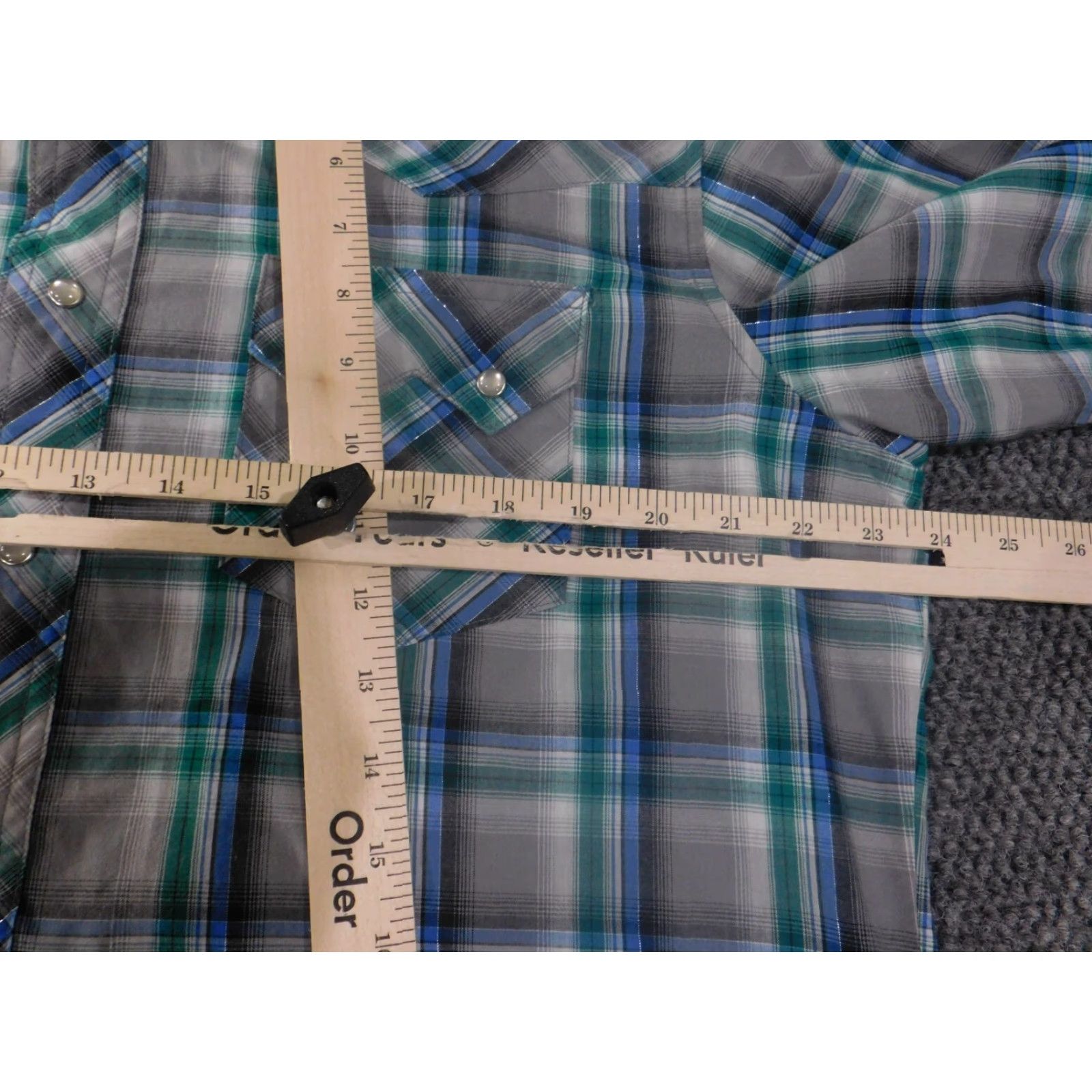 Wrangler Wrangler Shirt Mens Western Gray Plaid Pearl Snap Cowboy Button-Up Short Sleeve Cotton Knit Regular L Size US L / EU 52-54 / 3 - 6 Thumbnail