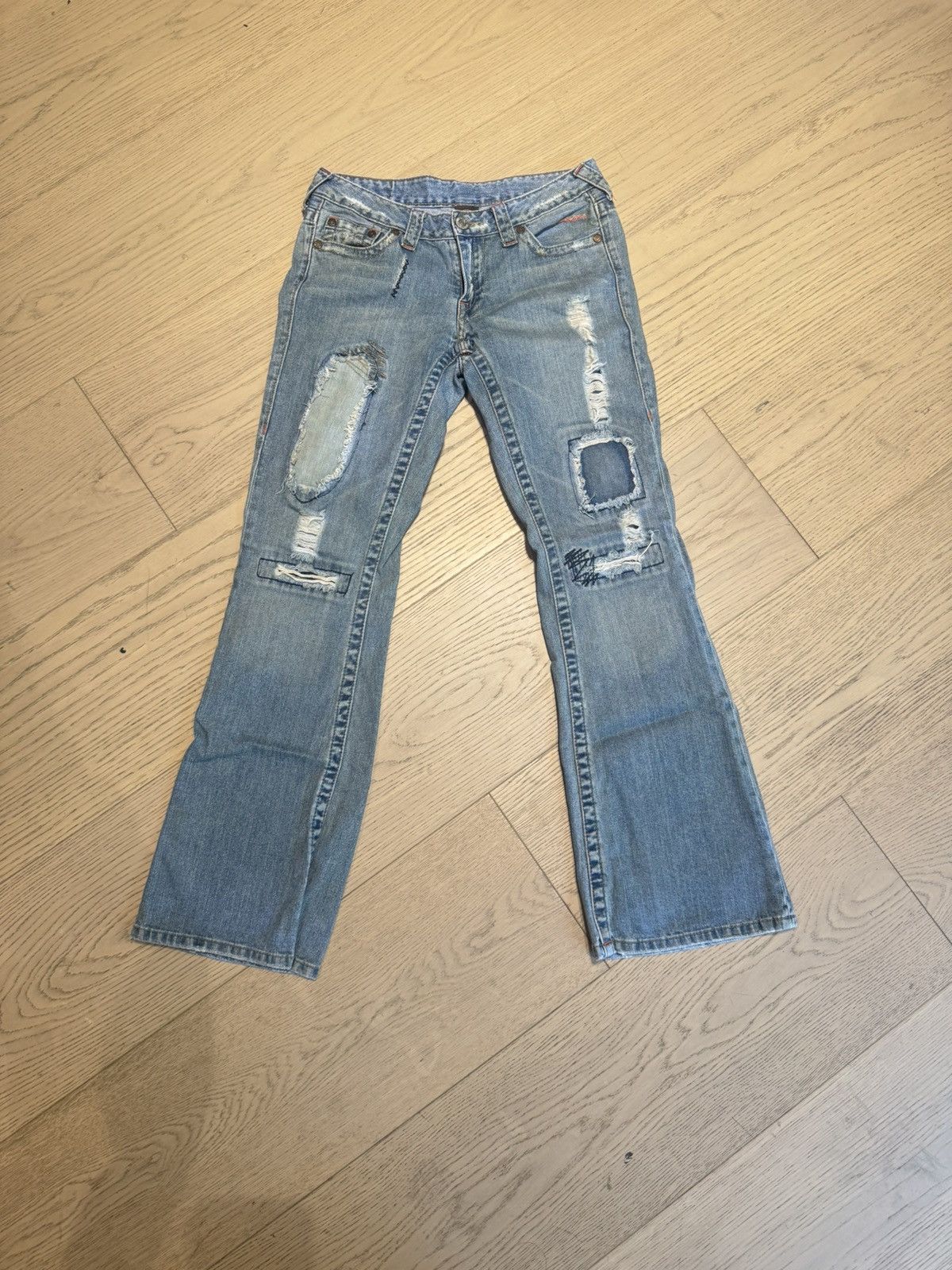True Religion Rare True Religion Patchwork Sashiko Flare Low-Rise Jeans Size 29" - 1 Thumbnail