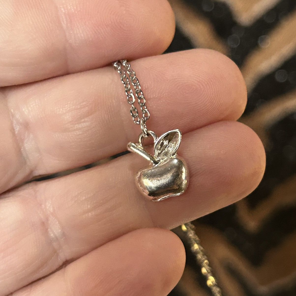Handmade Handcrafted vintage shiny silver apple pendant necklace Size ONE SIZE - 1 Thumbnail
