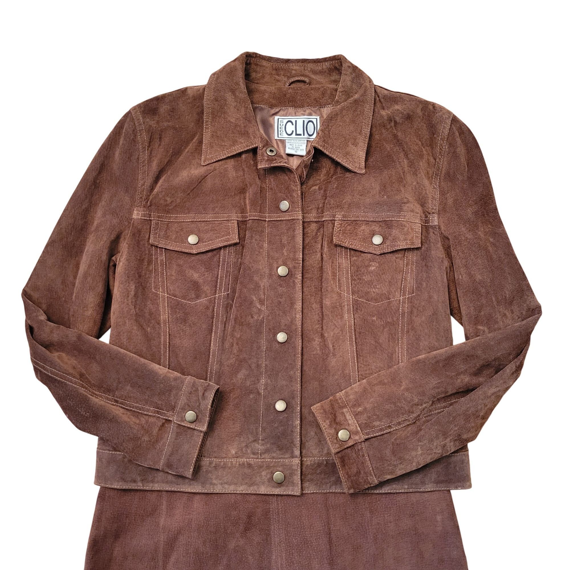 Vintage NEW Vintage Clio 12 Brown Genuine Leather Suede Jacket Skirt Size XL / US 12-14 / IT 48-50 - 2 Thumbnail