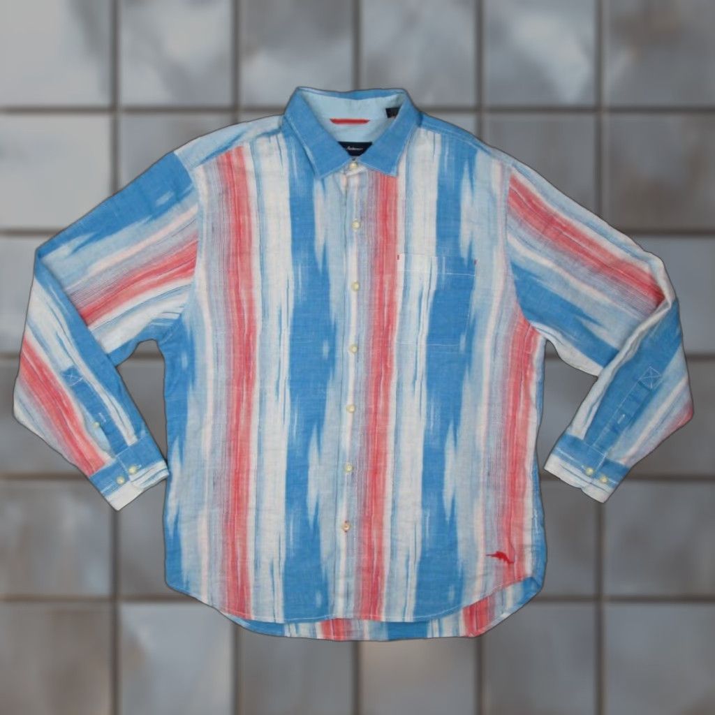 Tommy Bahama Tommy Bahama Shirt Mens Large Blue Stripe Button Up Linen Blend Resort Marlin Size US L / EU 52-54 / 3 - 1 Thumbnail