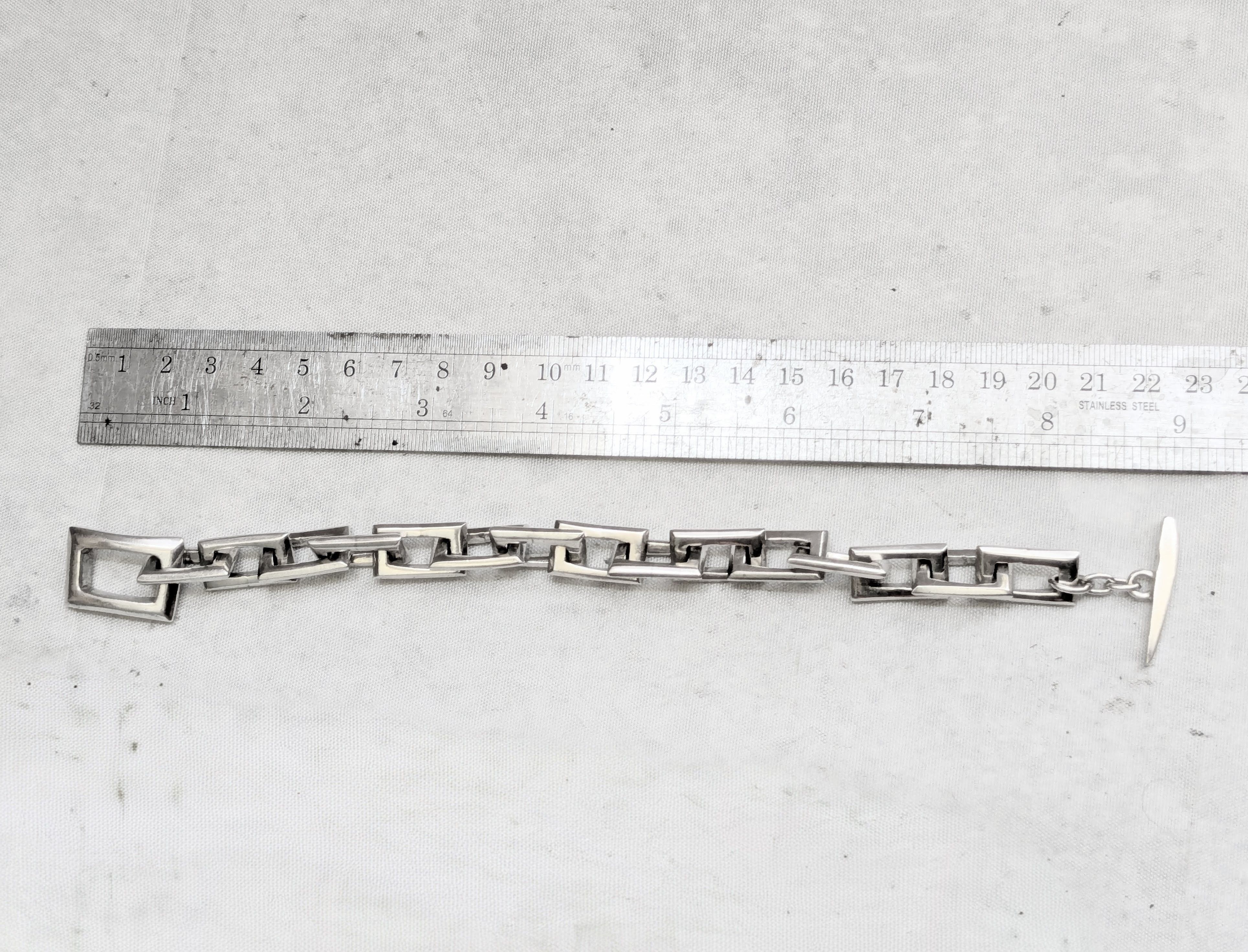 Jewelry Sterling Silver Bracelet Rectangle 7.25" Biker Heavy Size ONE SIZE - 14 Thumbnail