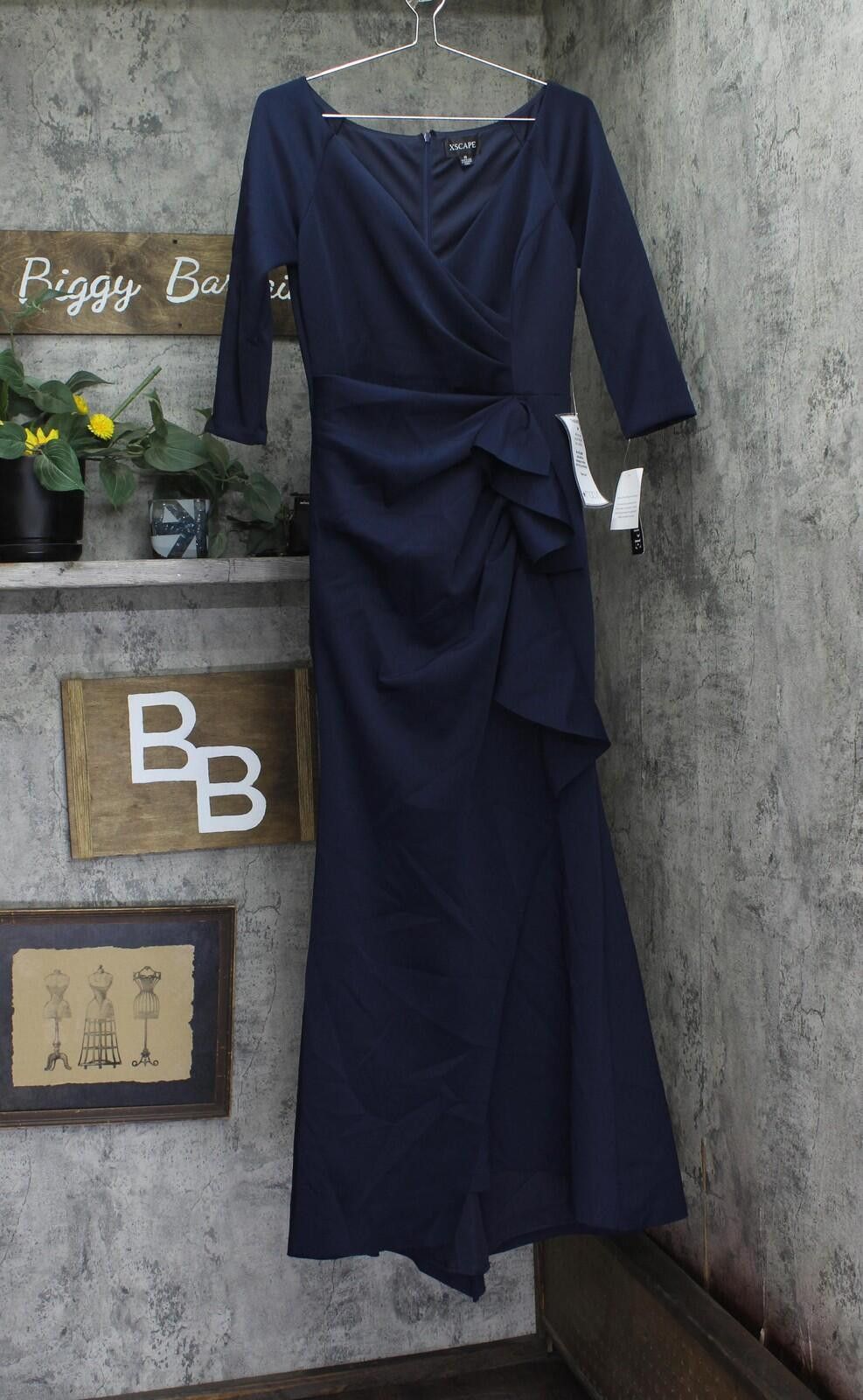 Other Nwt Xscape Side Pleated Ruffled Gown Dress Midnight Blue 8 Size M / US 6-8 / IT 42-44 - 1 Thumbnail