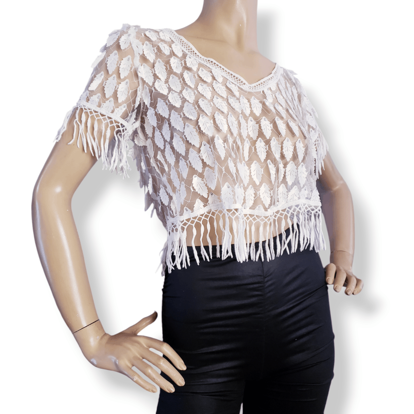 Other White Lasercut Feathers & Fringe Crop Top by Eveen Kueen Size M / US 6-8 / IT 42-44 - 2 Thumbnail