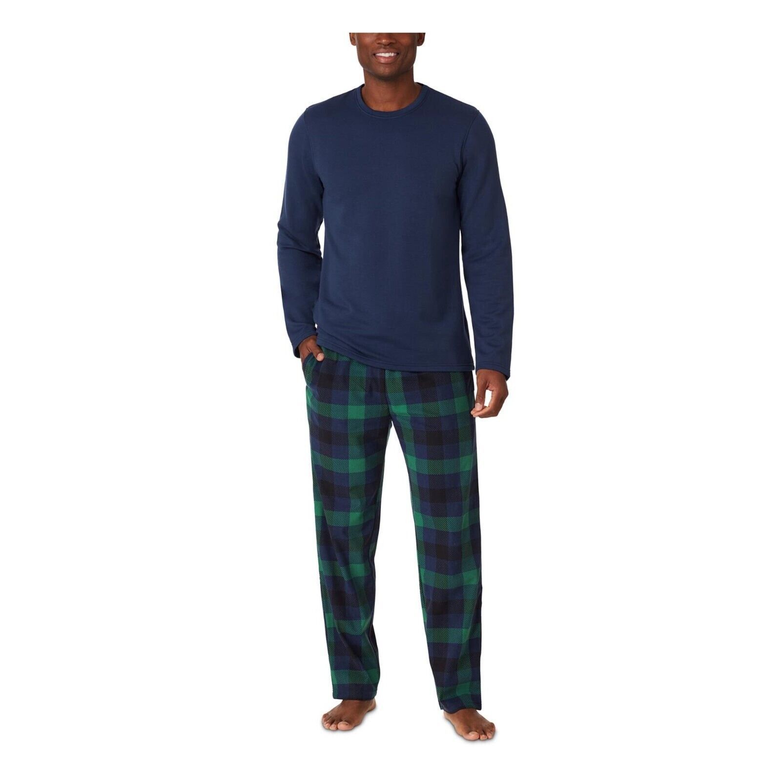 The Unbranded Brand Cuddl Duds Men's Navy/Green Checkered Pajamas Set Size M Size ONE SIZE - 1 Thumbnail