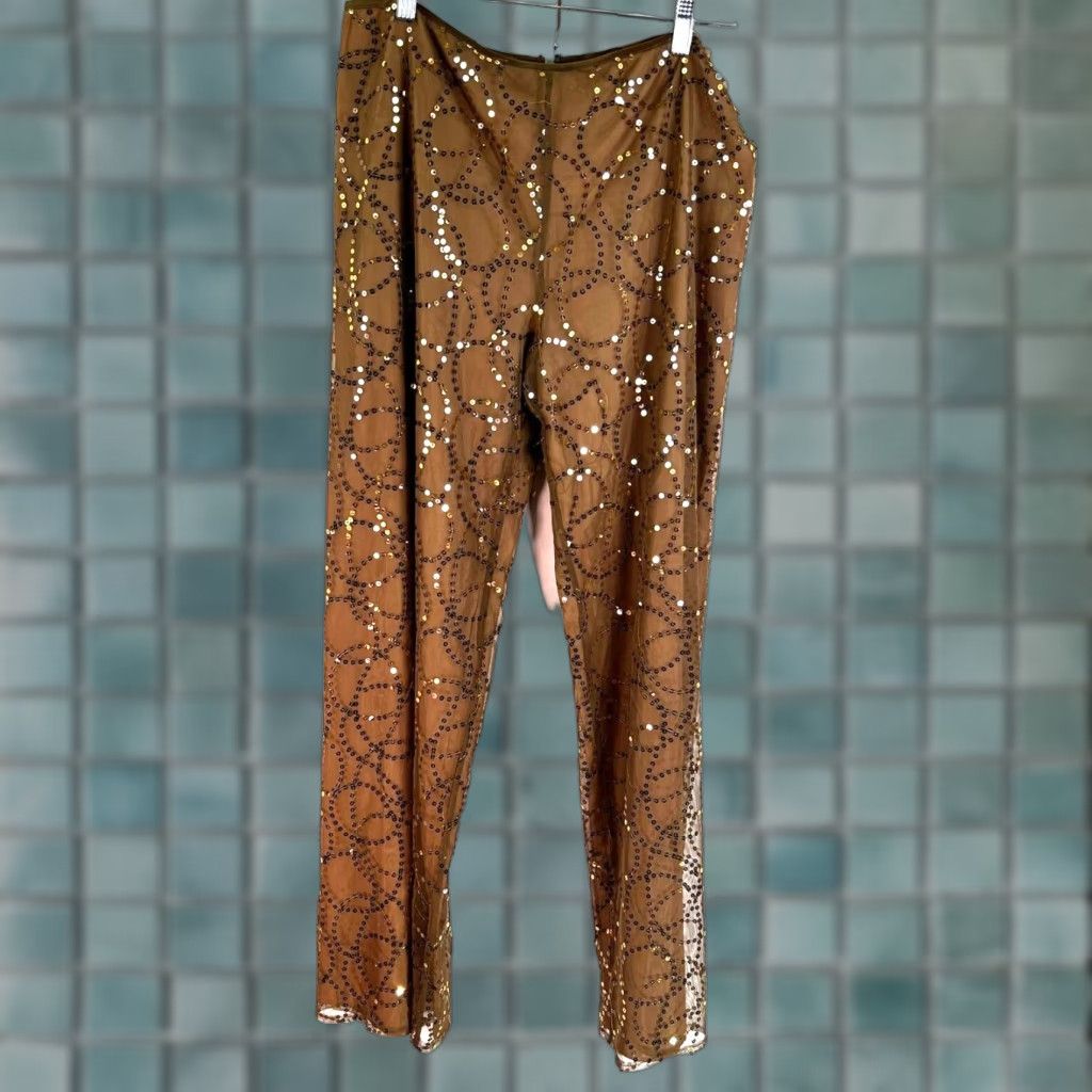 Vintage VINTAGE Muse Pants Womens Size 12 Brown 32x31 Sequin Geometric Lined 31 Inseam Size 34" / US 12 / IT 48 - 1 Thumbnail