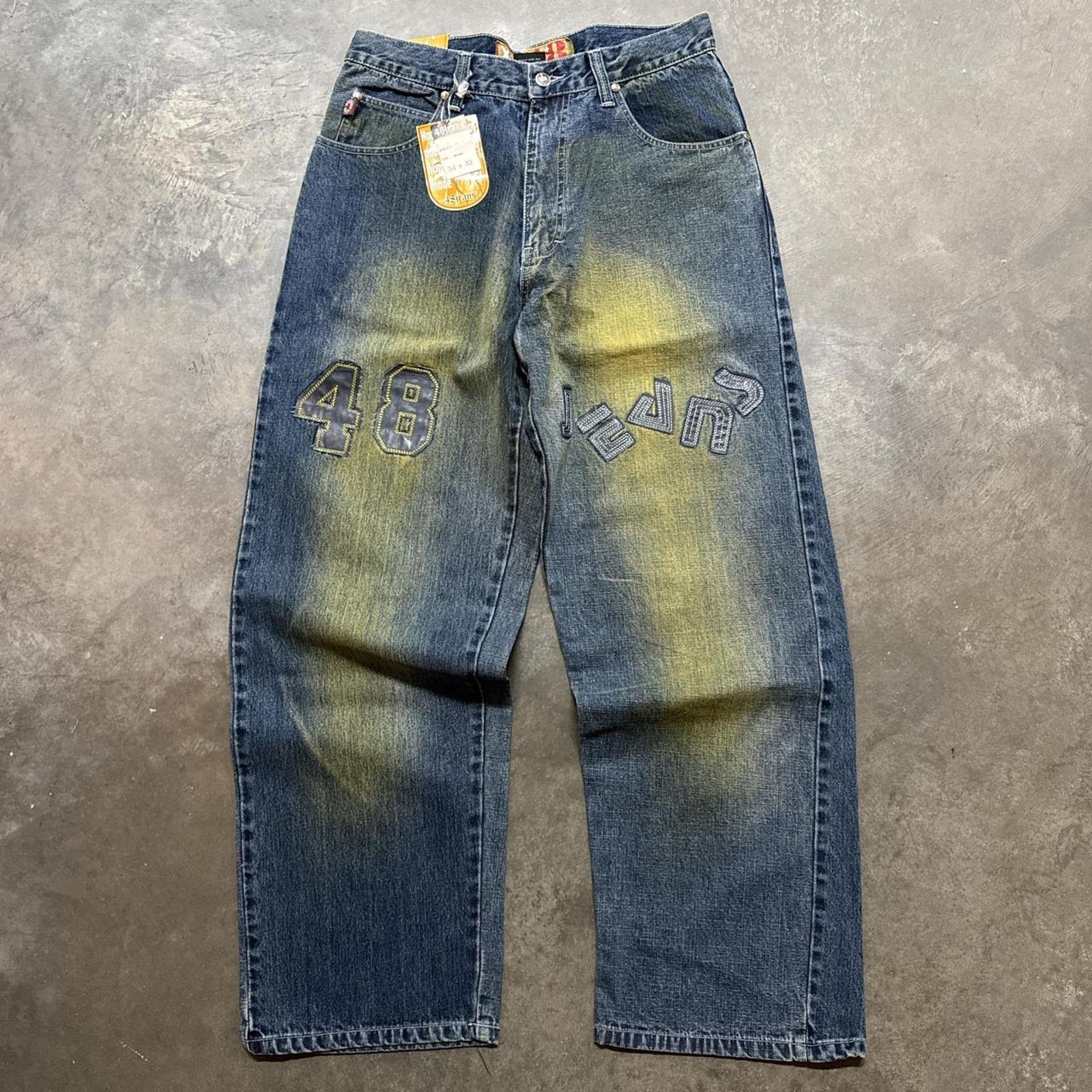 Vintage Vintage Deadstock Y2K Distressed Washed Bootcut Denim Jeans Size US 34 / EU 50 - 1 Thumbnail
