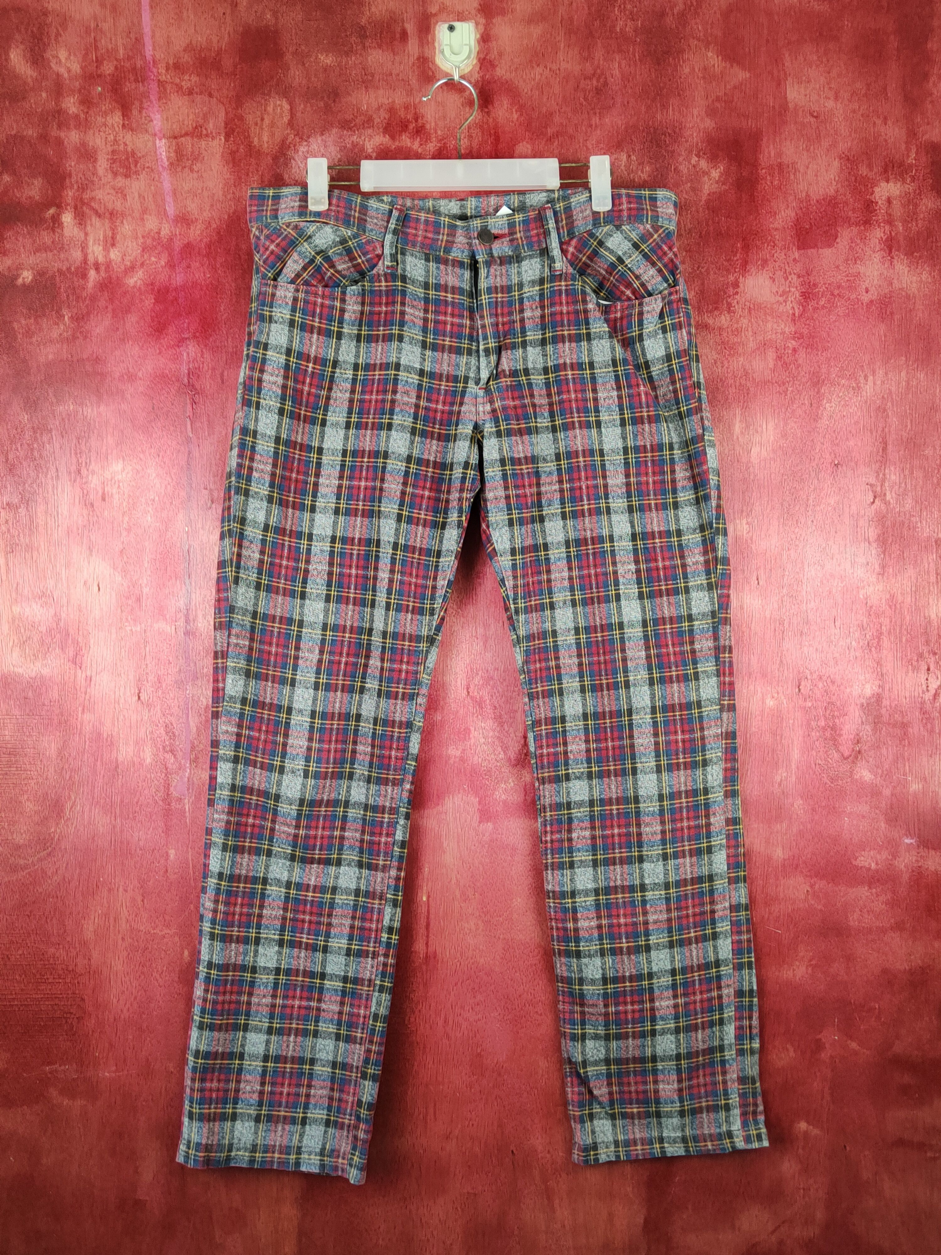Japanese Brand Duffer of St George Red checkered punk Casual Pants #S1479 Size US 35 - 1 Thumbnail