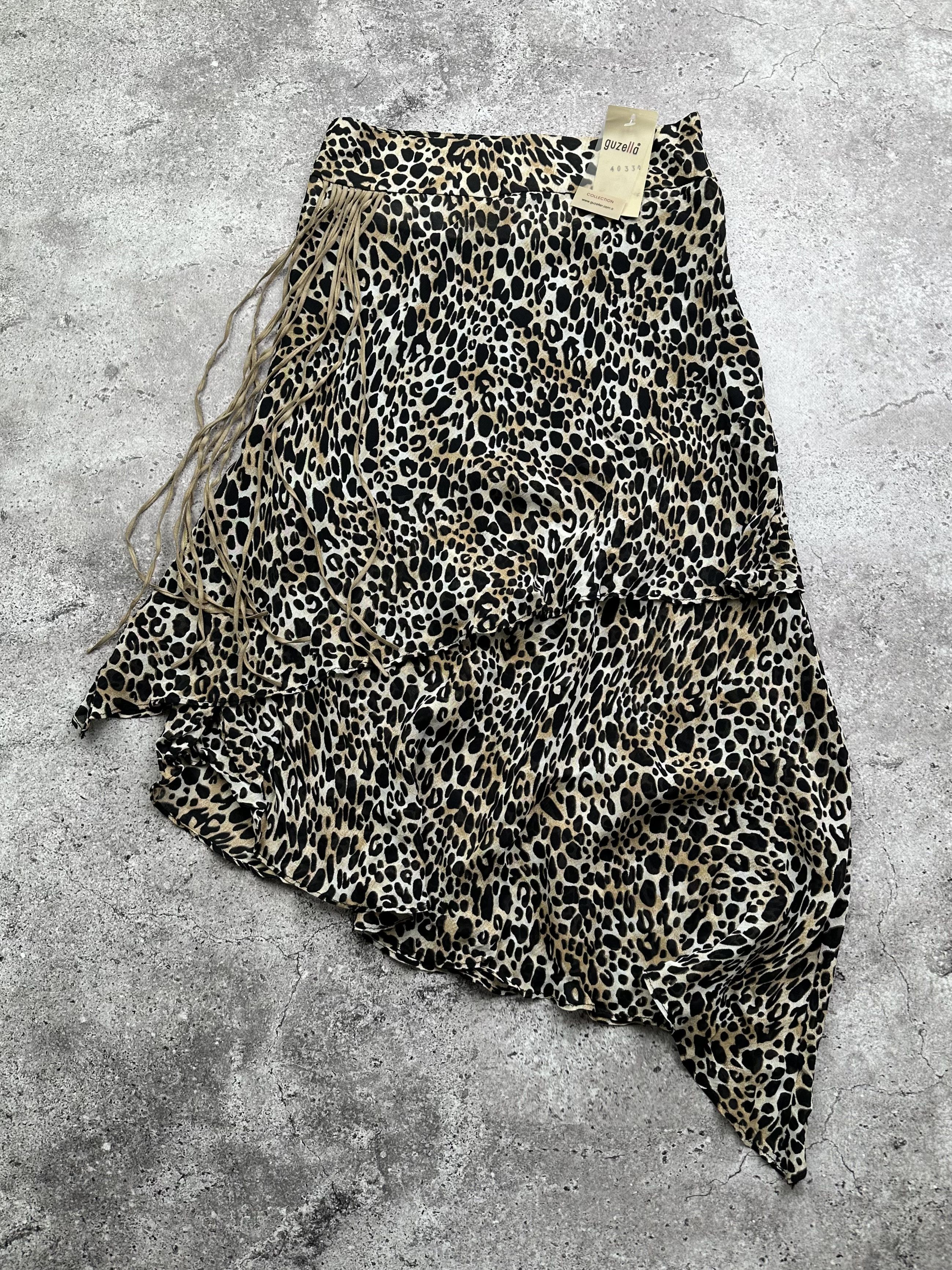 image of Avant Garde Vintage Bondage Assymetric Skirt in Leopard, Women's (Size 26)
