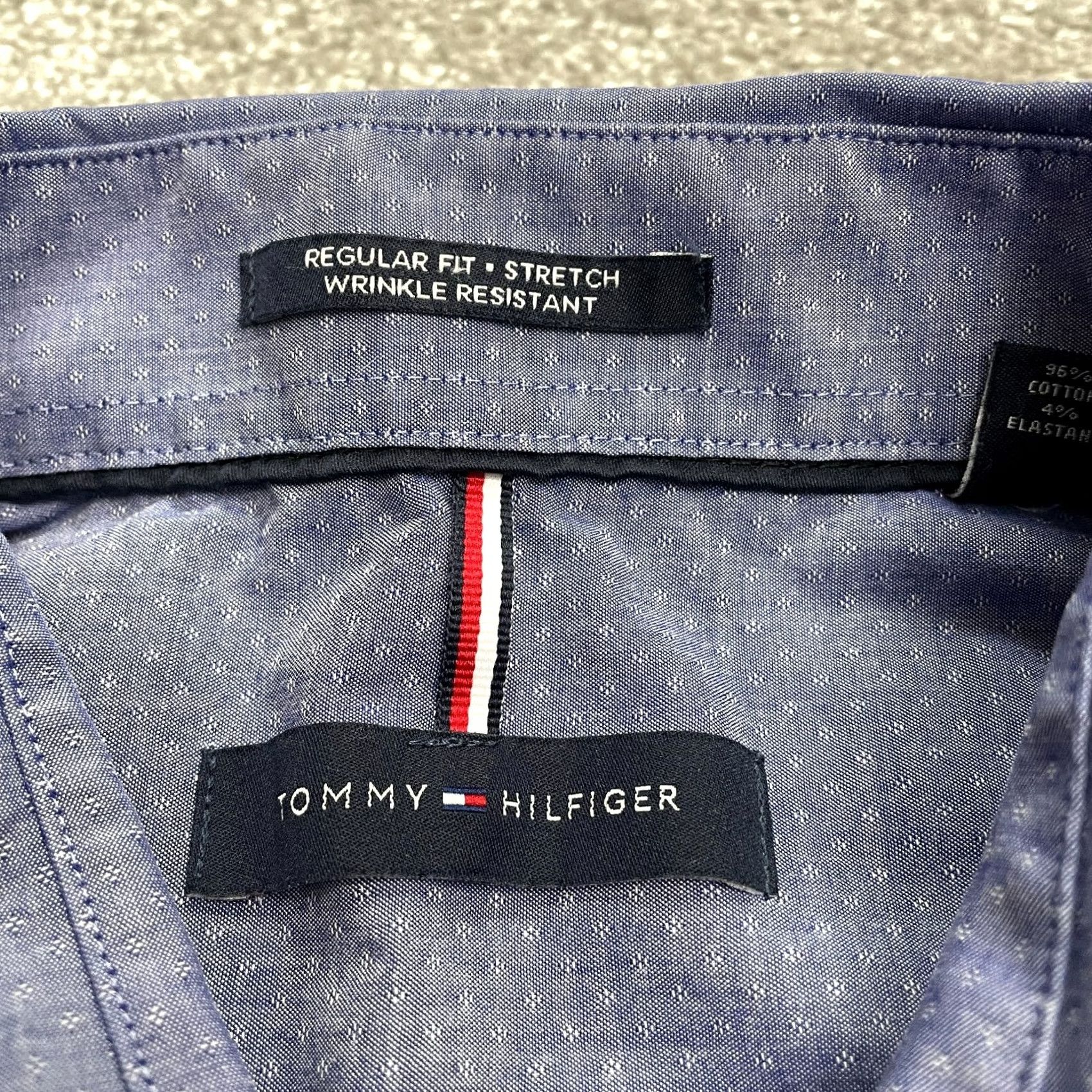 Tommy Hilfiger Tommy Hilfiger Dress Shirt Mens Large Blue Regular Fit Stretch Wrinkle Resistant Size 42R - 6 Thumbnail