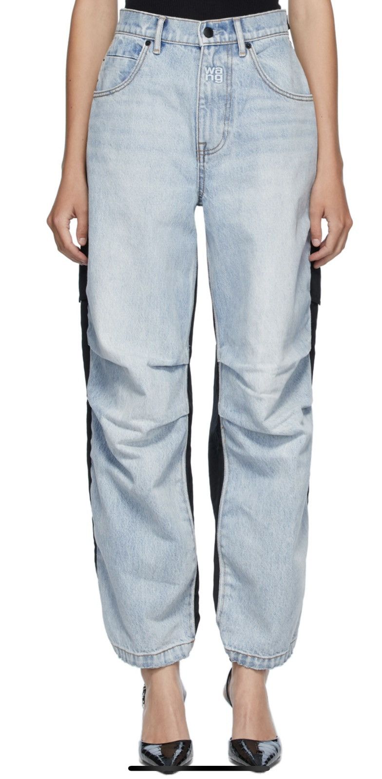 Alexander Wang Blue & Black Denim Hybrid Cargo Jeans Size 26" / US 2 / IT 38 - 1 Thumbnail