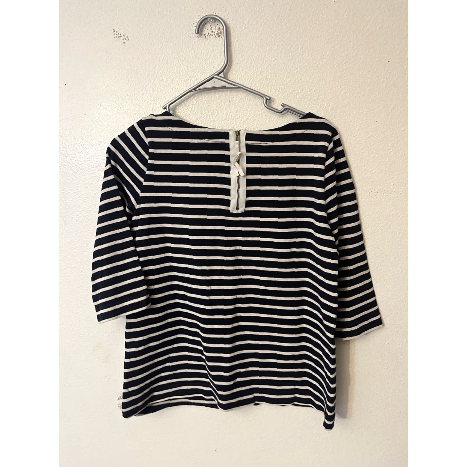 Loft LOFT Blouse Womens L Black White Stripe Knit Boat Neck 3/4 Sleeve Back Zip Size L / US 10 / IT 46 - 3 Thumbnail