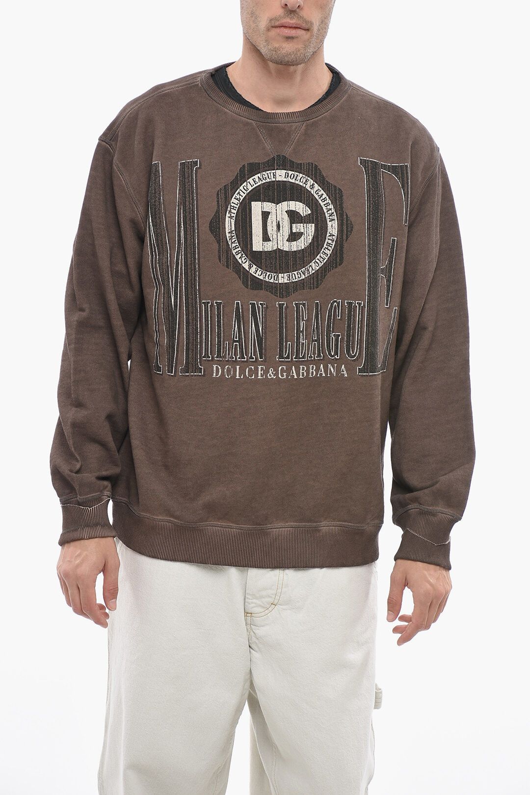 image of Dolce Gabbana Og1Mm0424 Crew-Neck Atletica Sweatshirt In Brown, Men's (Size Medium)