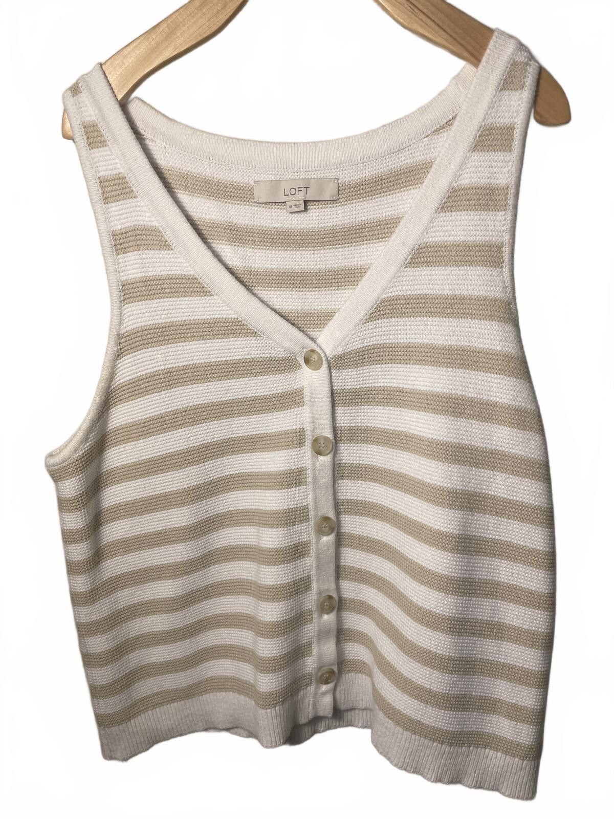 Other LOFT Striped Button Front Knit Tank Top Vest Women's XL EUC Size XL / US 12-14 / IT 48-50 - 5 Thumbnail