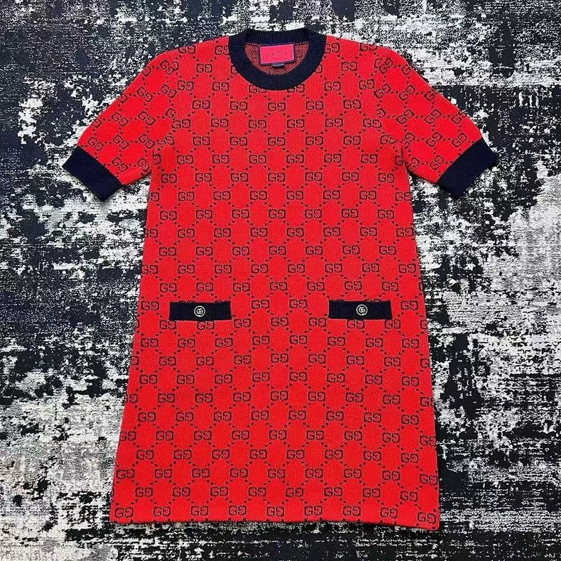 Gucci Gucci Double G jacquard red short-sleeved knitted dress Size S / US 4 / IT 40 - 1 Thumbnail
