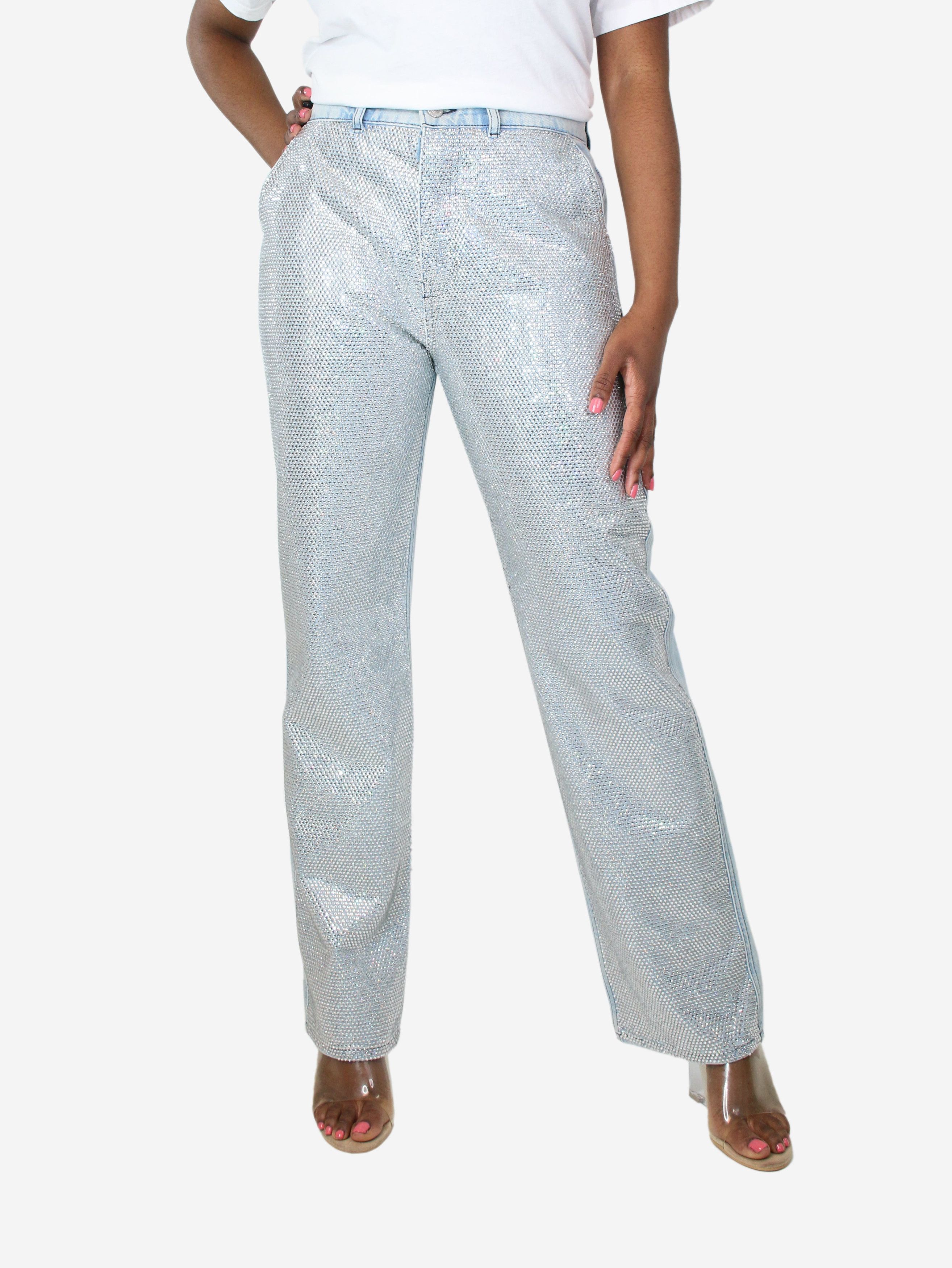 image of Frame Light Blue Crystal-Embellished Jeans - Size Uk 12, Women's