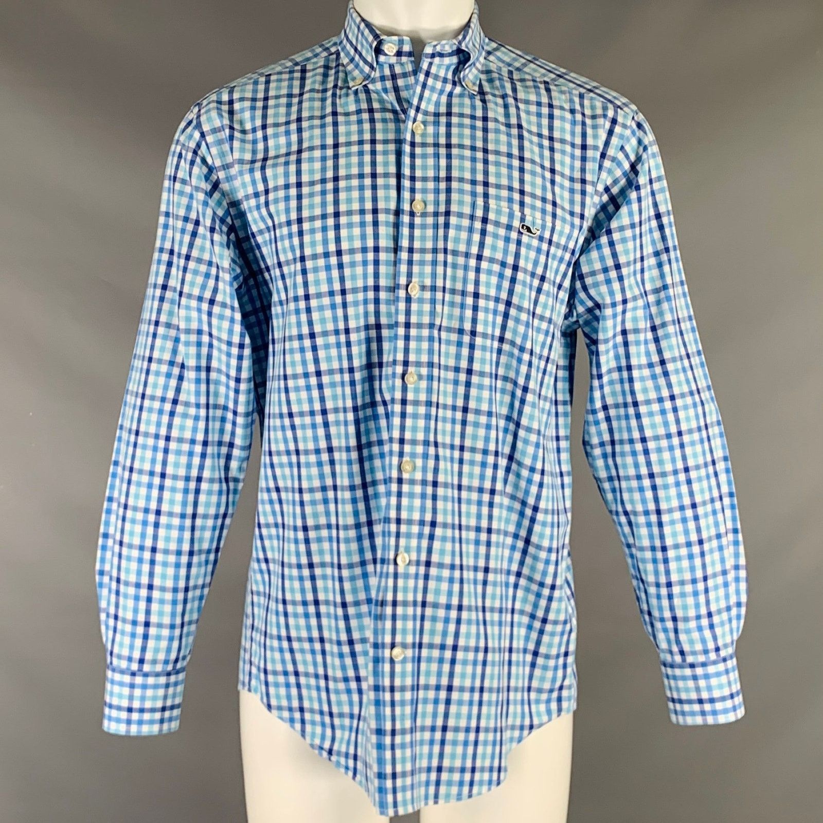 Vineyard Vines Blue White Checkered Cotton One pocket Long Sleeve Shirt Size US M / EU 48-50 / 2 - 1 Thumbnail
