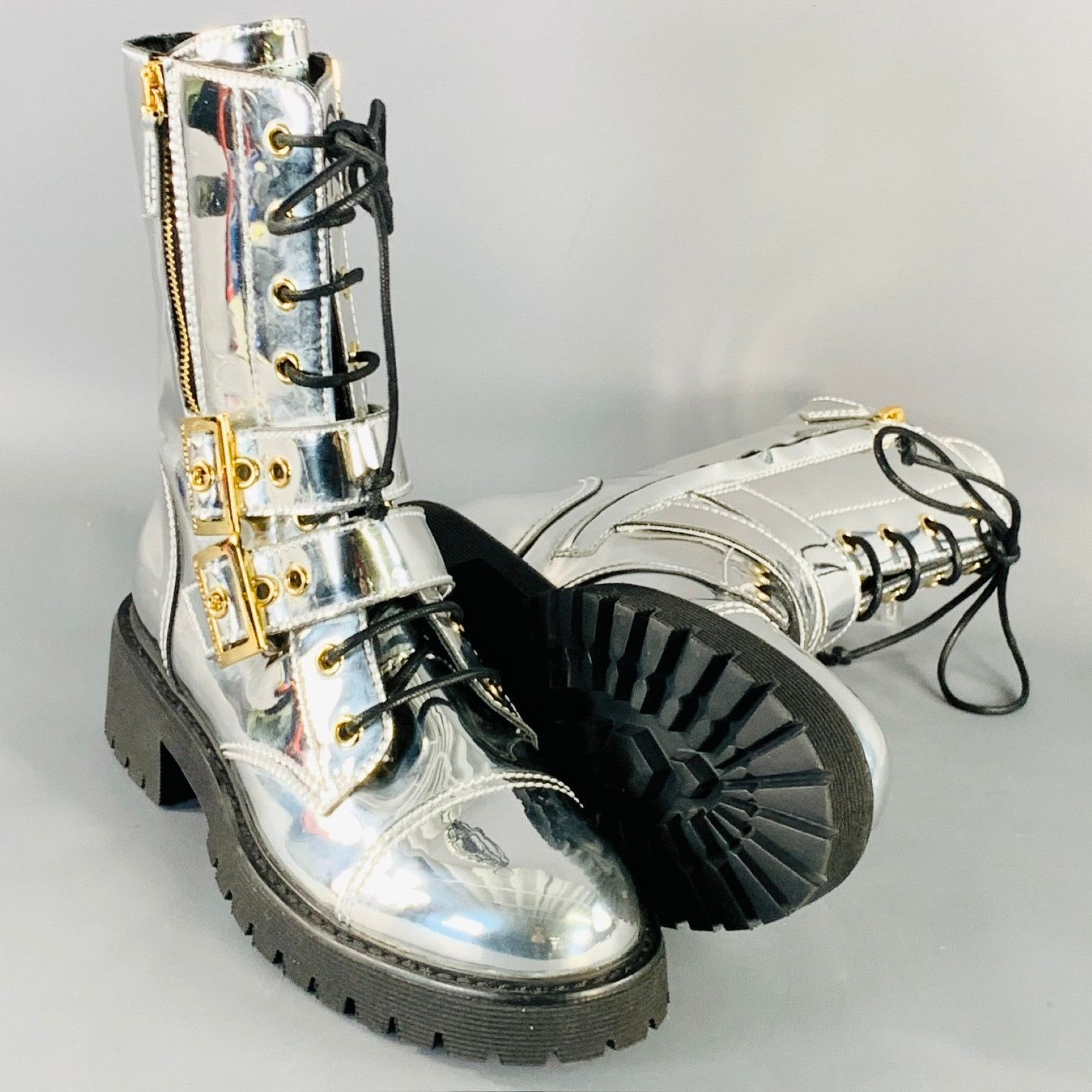 Giuseppe Zanotti GIUSEPPE ZANOTTI Metallic Silver Leather Side Zipper Boots Size US 6 / IT 36 - 5 Thumbnail