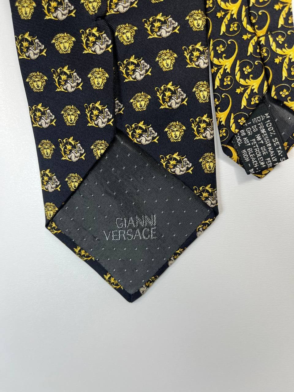 Versace Gianni Versace Medusa Silk Tie Black Gold Baroque Pattern Size ONE SIZE - 7 Thumbnail