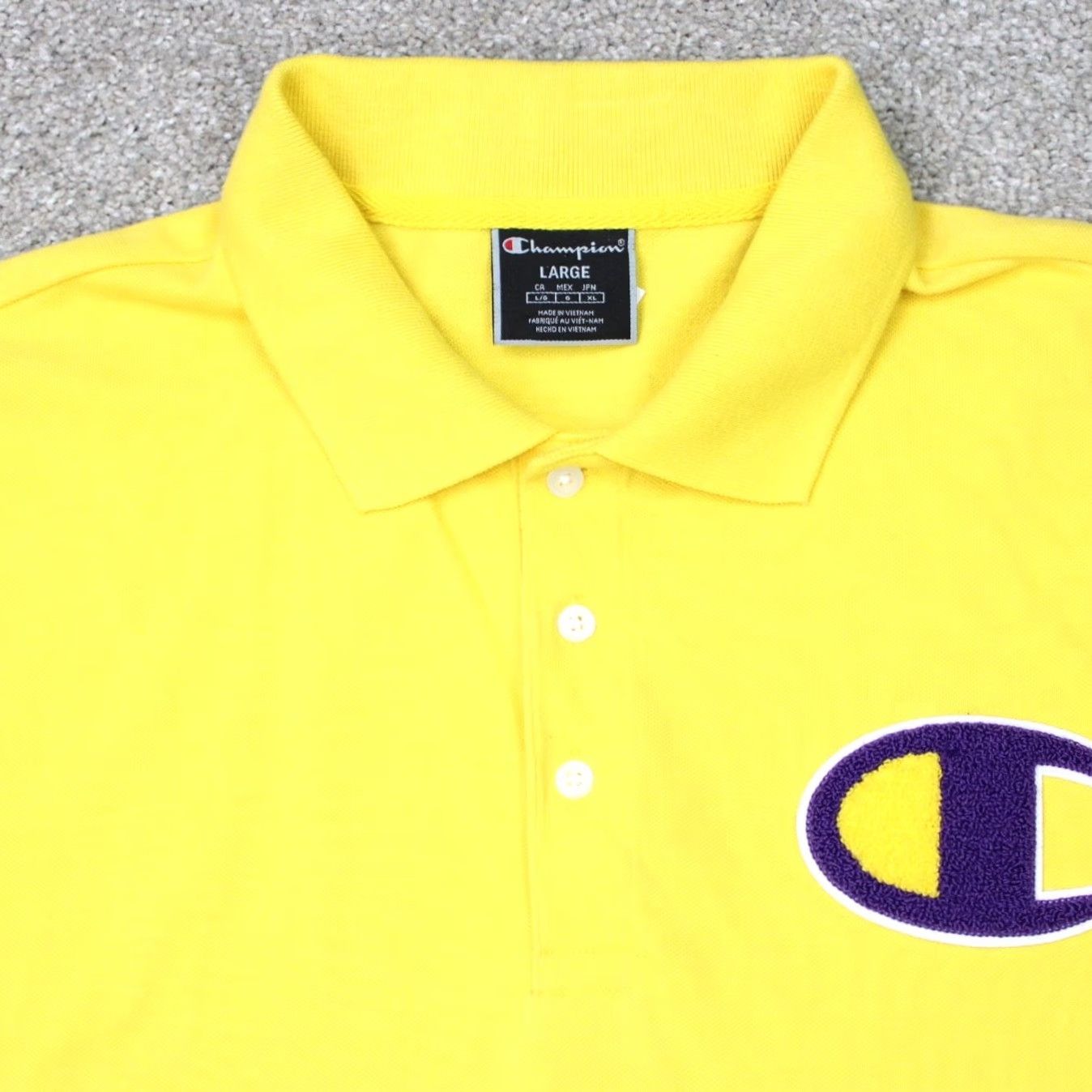 Champion Champion Polo Shirt Men Large Yellow/Purple Embroidered S/S 100% Cotton Golf Casual NWT Size US L / EU 52-54 / 3 - 4 Thumbnail