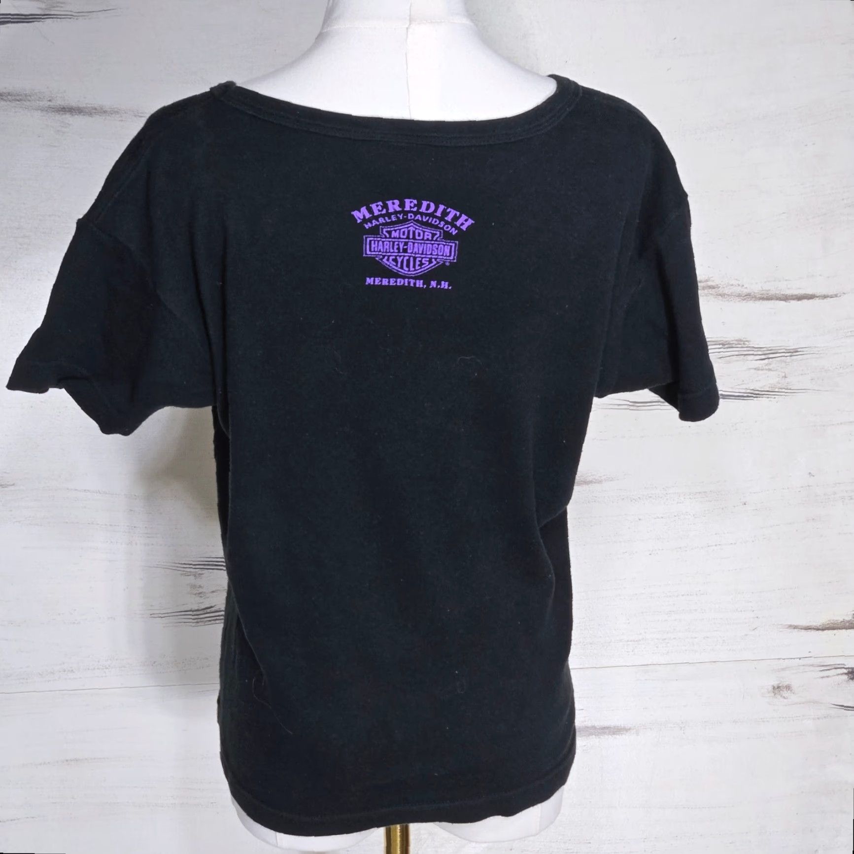 Harley Davidson Harley-Davidson Womens T-Shirt Graphic Print Casual Short Sleeve Round Neck XL Black Laconia New Hampshire Motorcycle Shirt WomensXS? Size XL / US 12-14 / IT 48-50 - 4 Thumbnail