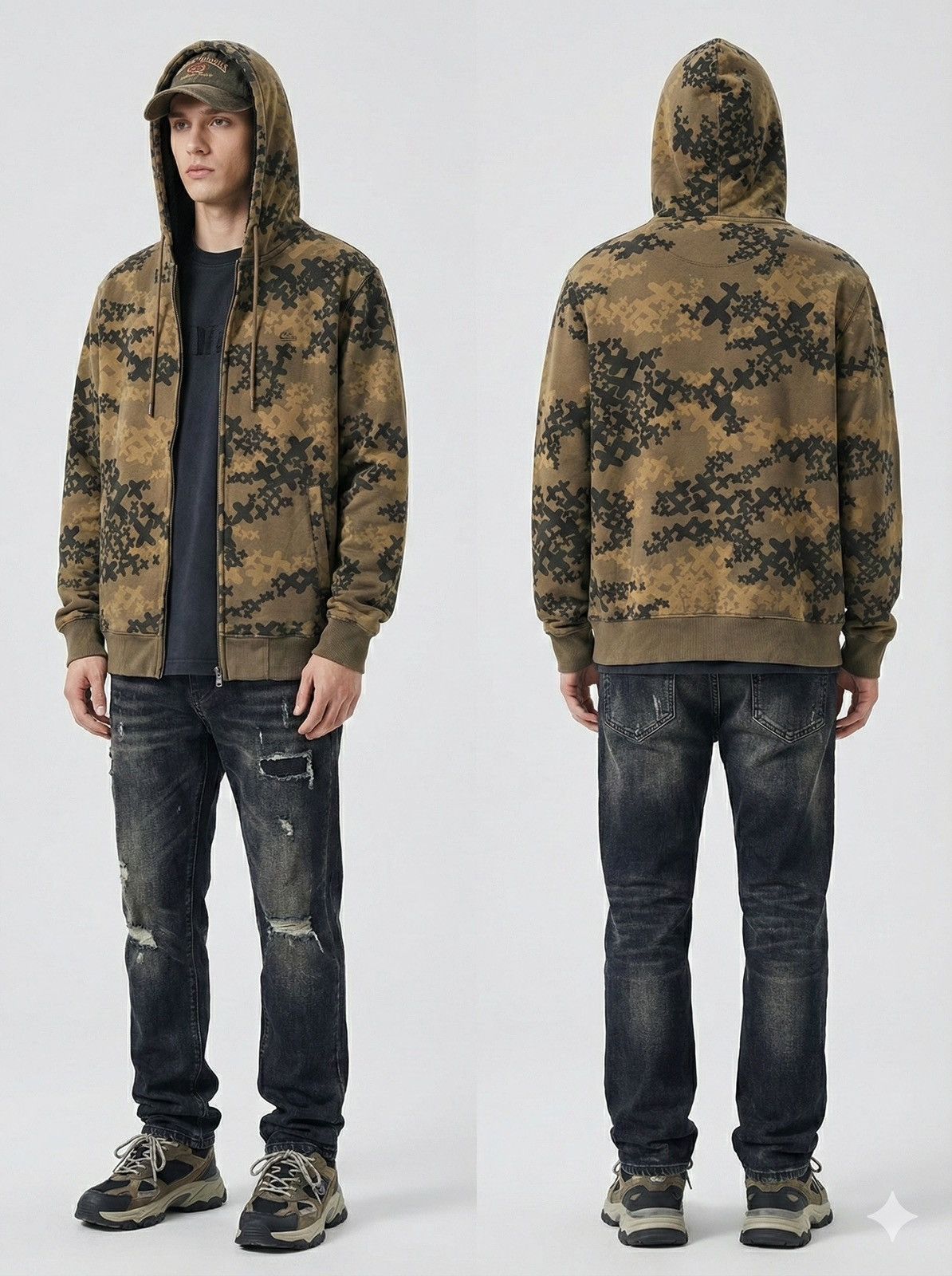 🔥Quiksilver Camo Deep Pile Sherpa Zipper Hoodie