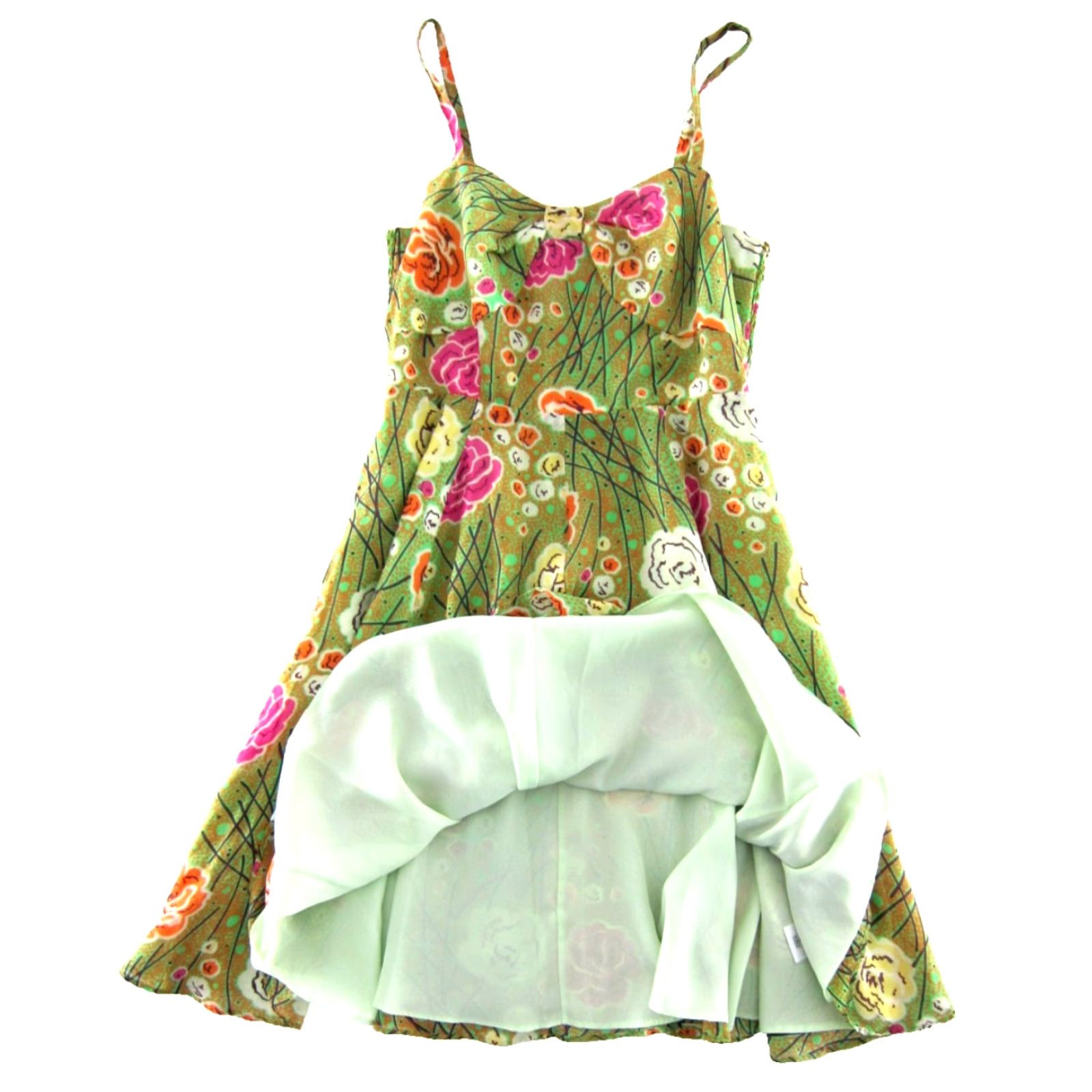 Girls From Savoy Silk Green Floral Cami Slip Dress 6 - Vintage? No.