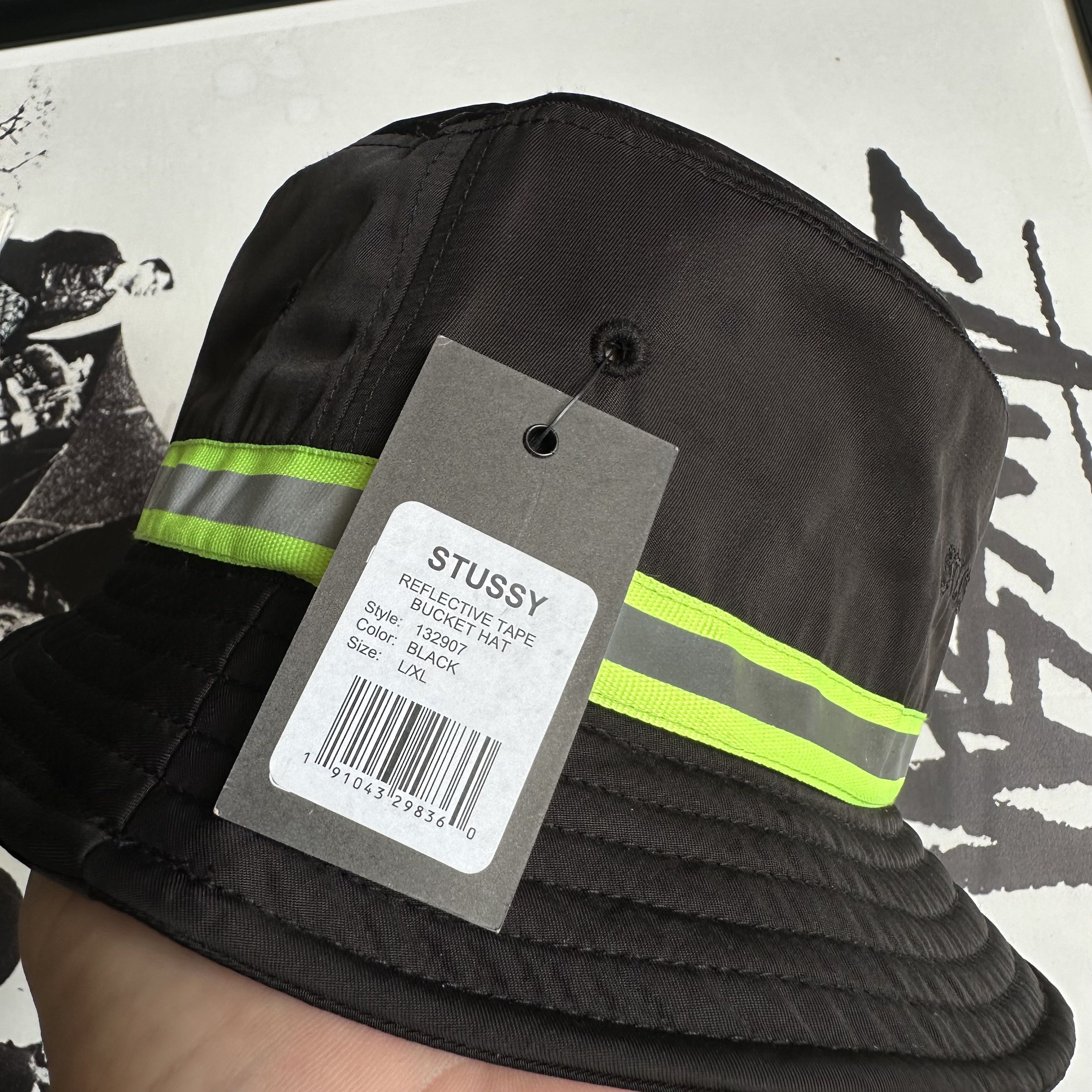 Other STUSSY REFLECTIVE TAPE BUCKET HAT BLACK L/XL Size ONE SIZE - 3 Thumbnail
