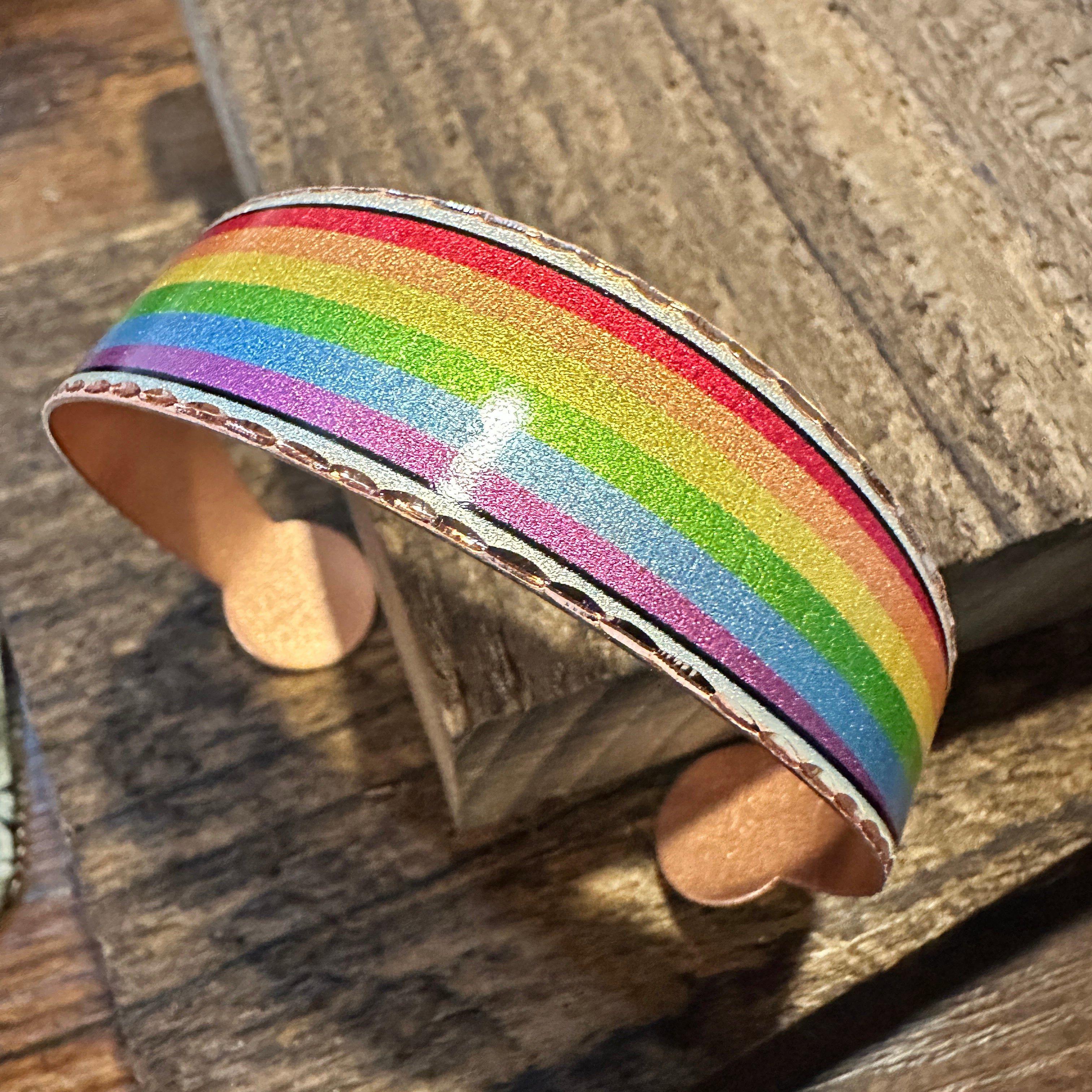 Other Handmade Boho Copper Wide Cuff Bracelet, Diamond Cut Rainbow Size ONE SIZE - 6 Thumbnail