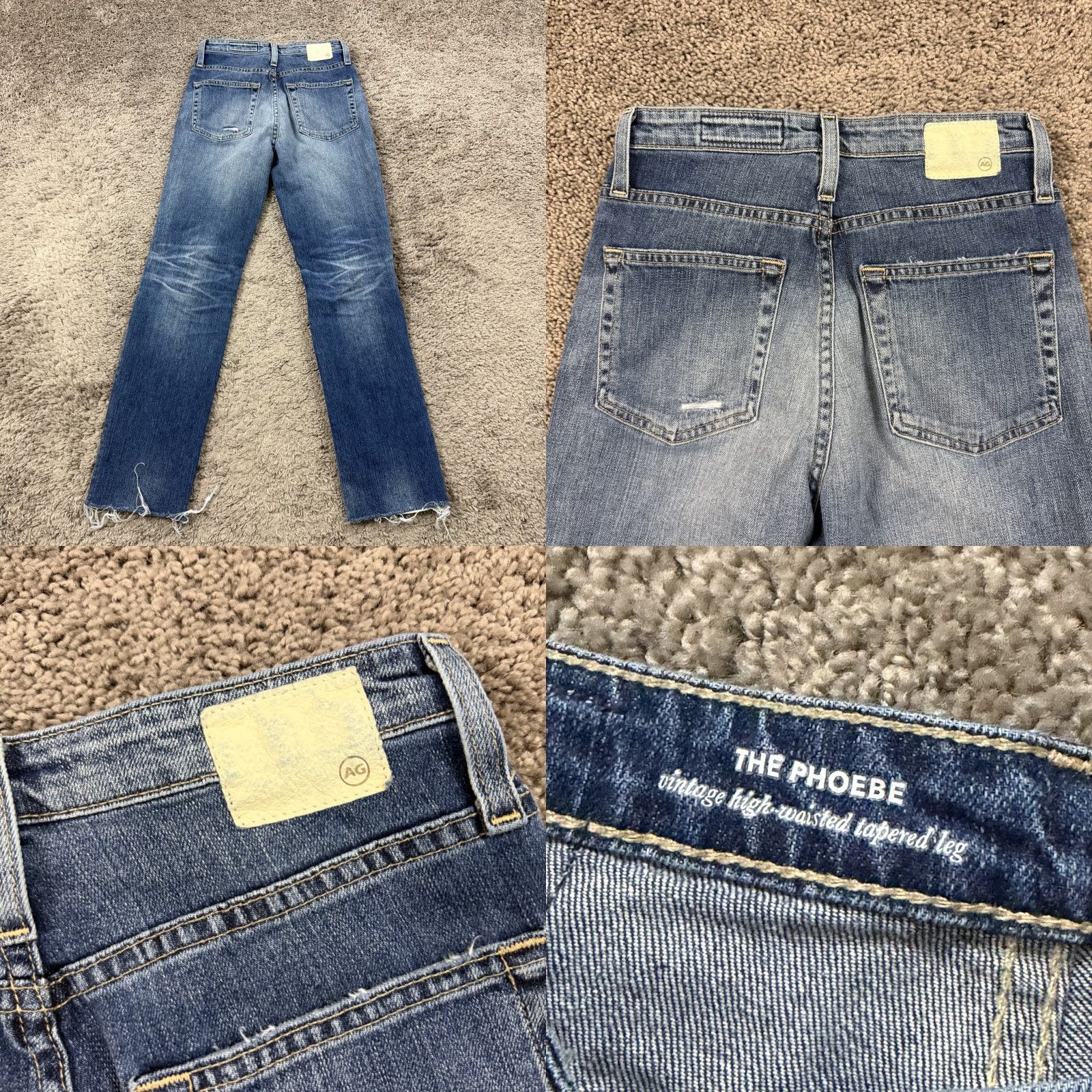 Vintage AG Adriano Goldschmied Jeans Womens 26 Tapered High Waisted Phoebe 24x27 Blue Denim Cotton Blend Regular Rise Distressed Pockets Logo 90s? Size 26" / US 2 / IT 38 - 8 Thumbnail