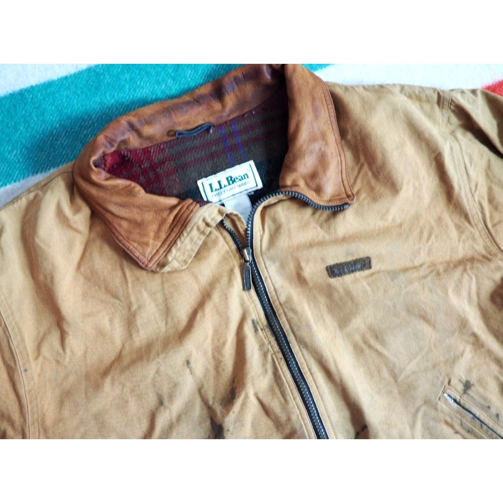 Vintage VINTAGE L.L.Bean CHORE Jacket Mens XL Tan Canvas Wool Lined Distressed Bomber 1980s Outdoor Outdoor Size US XL / EU 56 / 4 - 4 Thumbnail