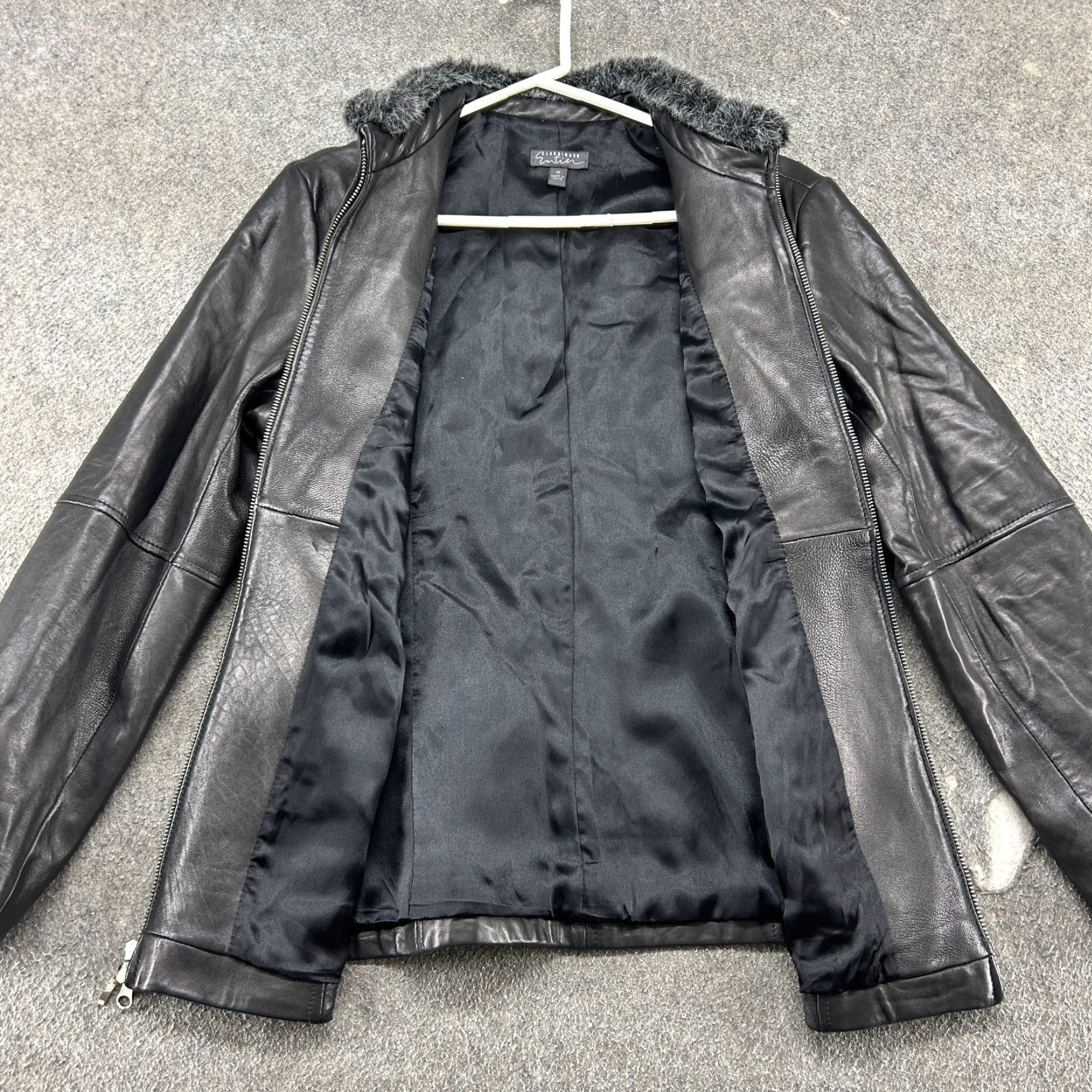 Vintage Classiques Entier Jacket Womens M Black Full Zip Fur Trim Collar Leather Mid-Length 90s Outdoor Pockets Mens Womens Size M / US 6-8 / IT 42-44 - 6 Thumbnail