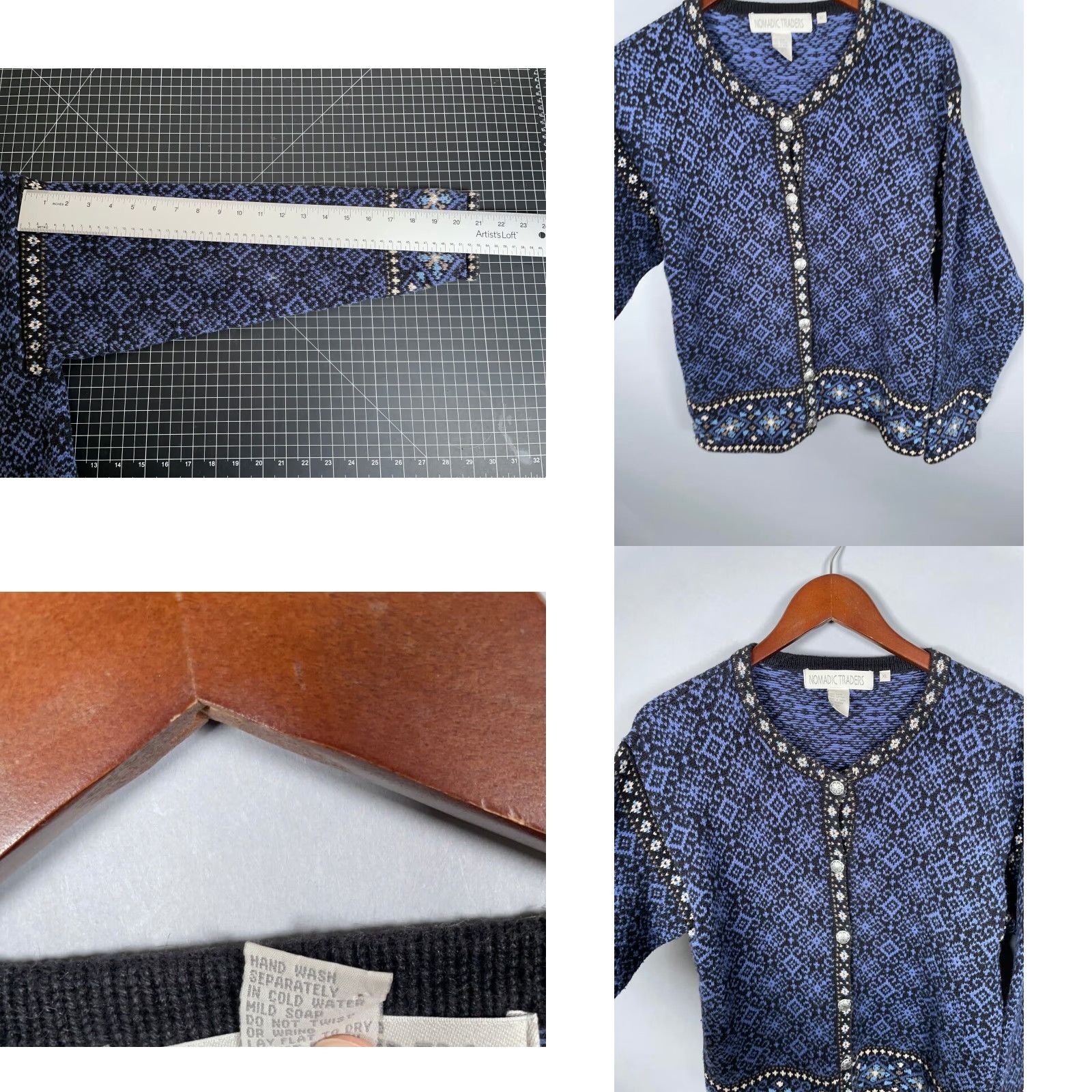 Vintage VINTAGE Nomadic Traders Women's Sweater Cardigan Size Medium Blue Geometric Pattern Casual Retro Knit Fall Winter Size M / US 6-8 / IT 42-44 - 8 Thumbnail