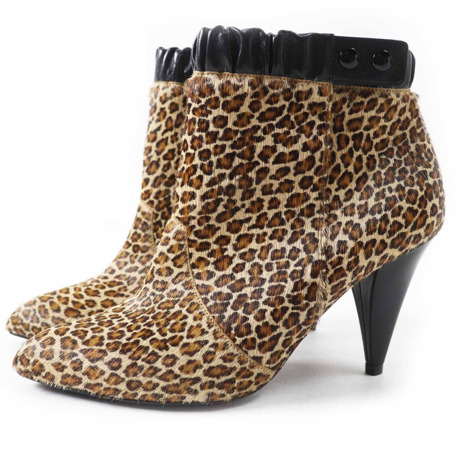 Celine Celine Leopard Pattern Harako Short Boots Leather Shoes in Brown, Women's