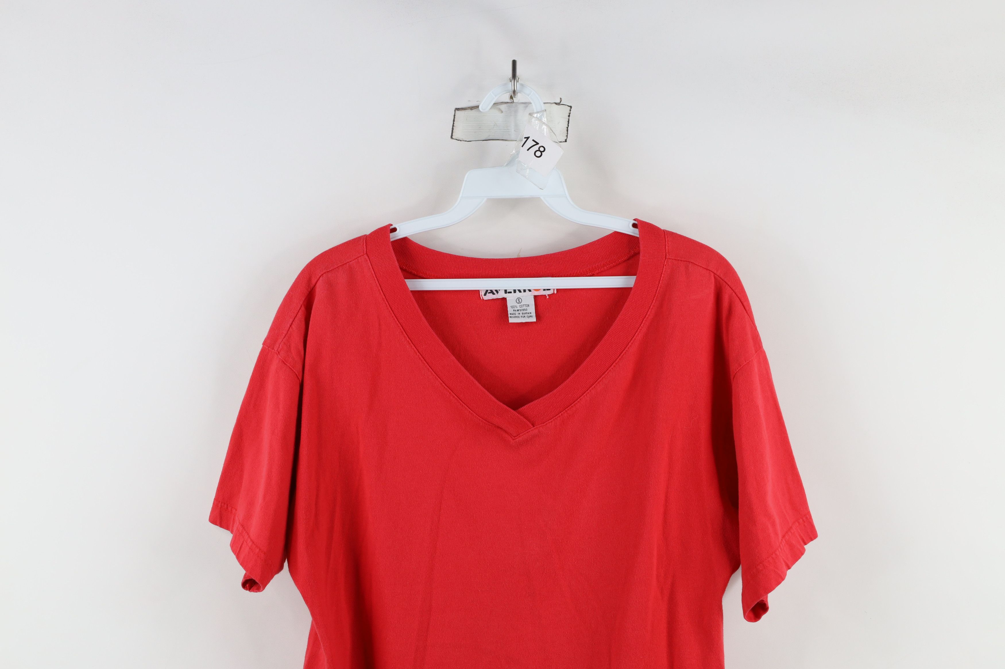Vintage Vintage 90s Streetwear Blank V-Neck T-Shirt Red Cotton Size US S / EU 44-46 / 1 - 2 Thumbnail