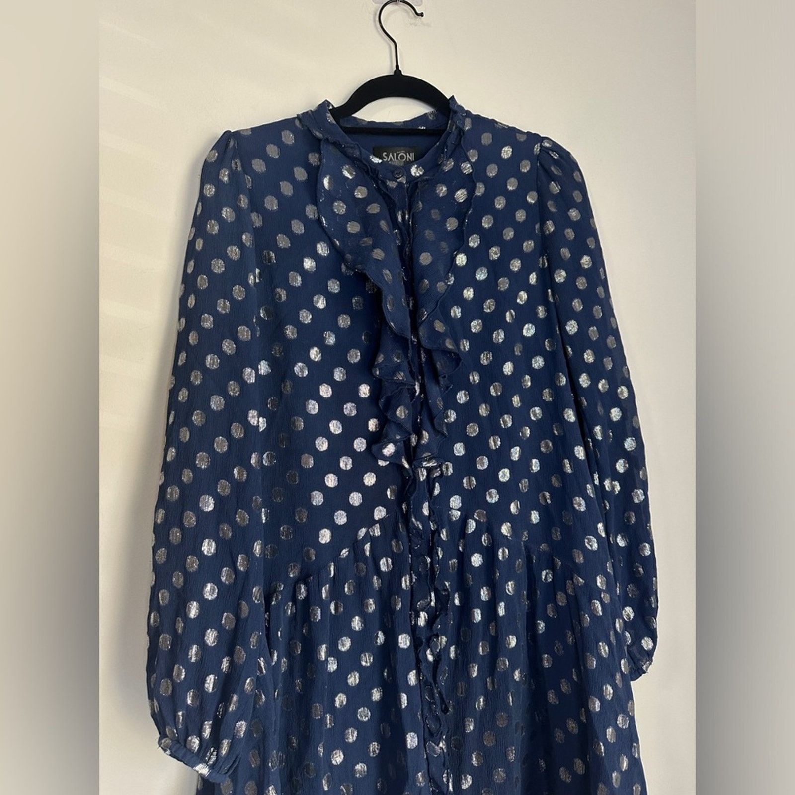 Other Saloni Tilly Metallic Fil Coupé Silk-blend Mini Dress Navy Size M / US 6-8 / IT 42-44 - 7 Thumbnail