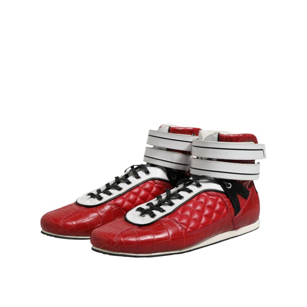 Dolce & Gabbana Dolce & Gabbana Red Quilted Leather Lace Up Sneakers Shoes Size US 11 / EU 44 - 4 Thumbnail
