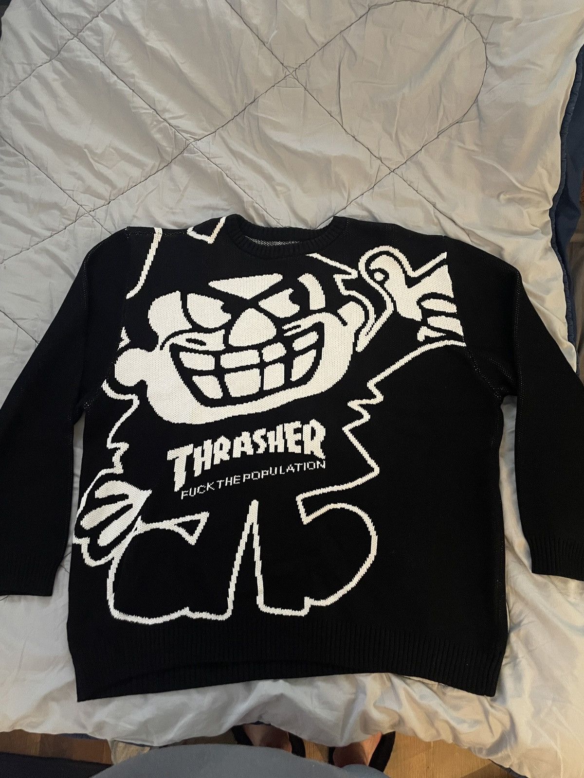 Image of Fuck The Population x Thrasher Ftp X Thrasher Borris Knit Sweater in Black, Men's (Size 2XL)