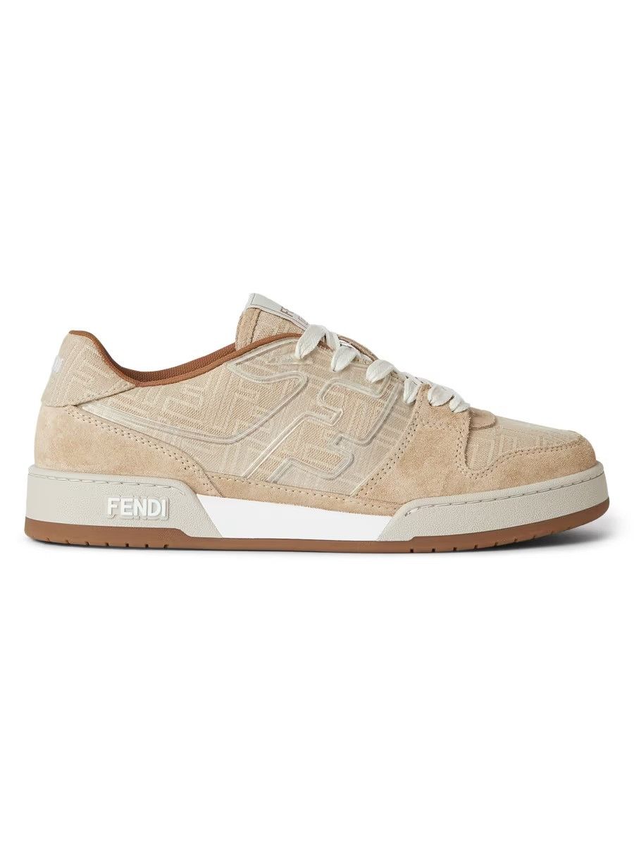 Fendi os11x0526 Match FF Suede Low-Top Sneakers in Beige Size US 12 / EU 45 - 1 Thumbnail