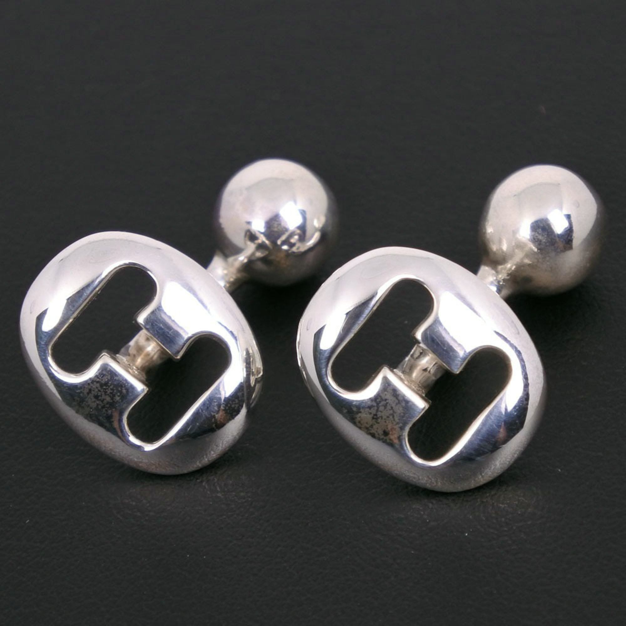 image of Hermes H Logo Cufflinks Vintage Metal Made In France Silver Men's