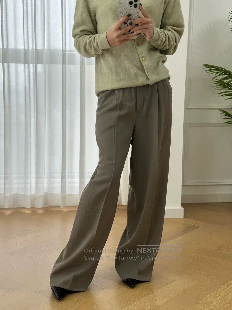 Hermes Hermes Fine Wool Pleated Drapable Wide Leg Trousers - Oliv Size 25" / US 0 / IT 36 - 1 Thumbnail