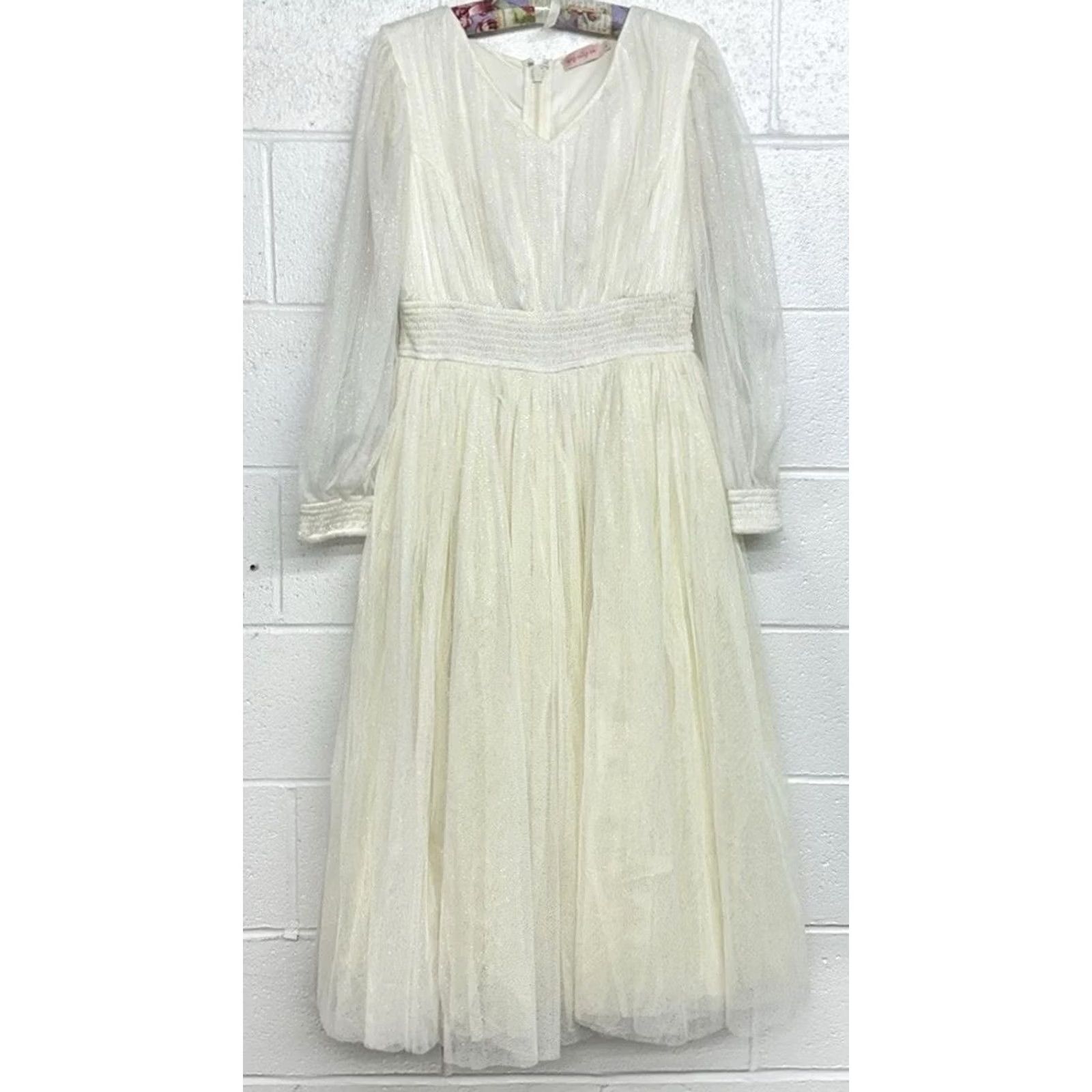 Vintage Ivy City Co. Steal Tulle Cream & Gold Glitter Long Sleeve Dress Women's Large Size L / US 10 / IT 46 - 2 Thumbnail