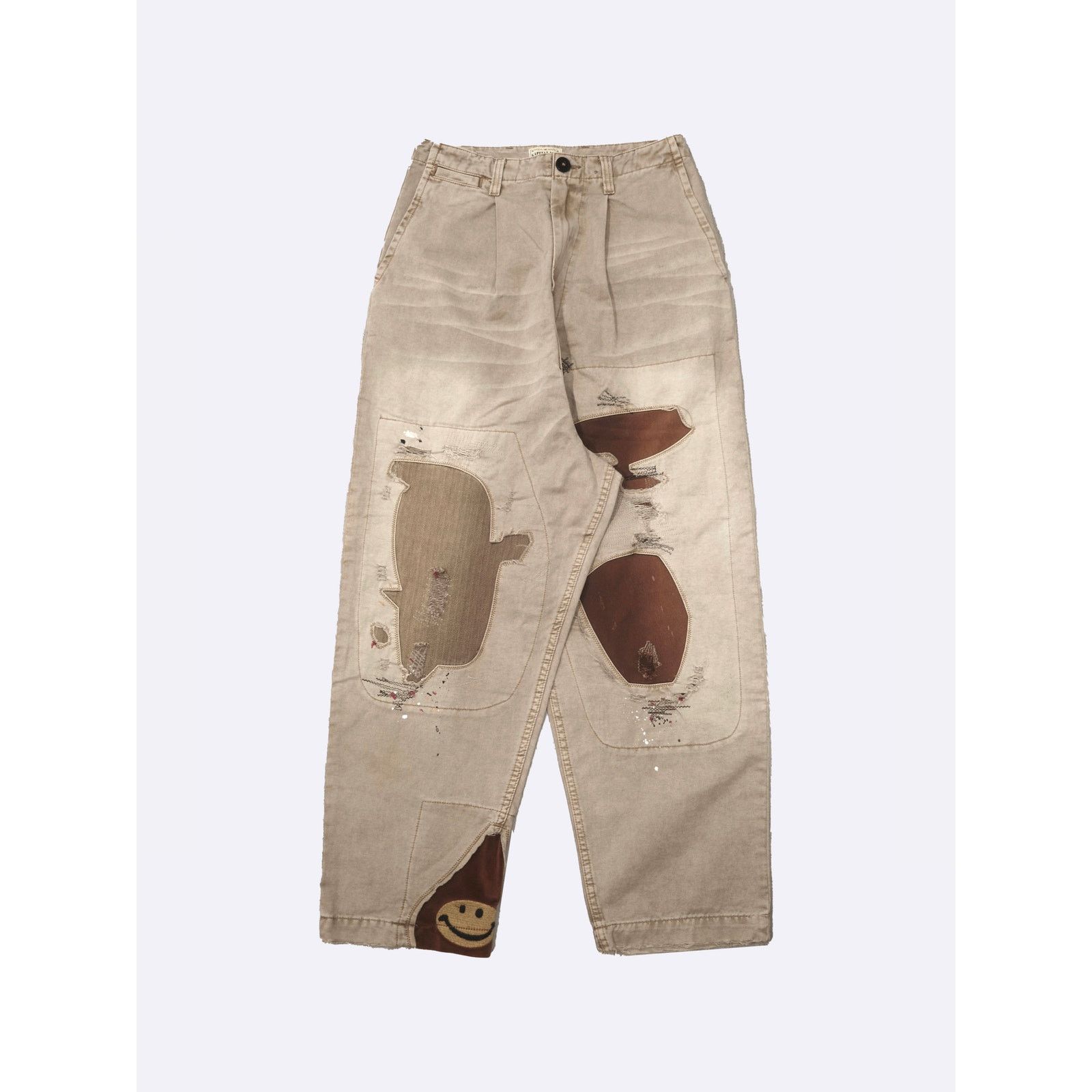 image of Kapital Distressed Patchwork Trousers in Brown, Men's (Size 30)