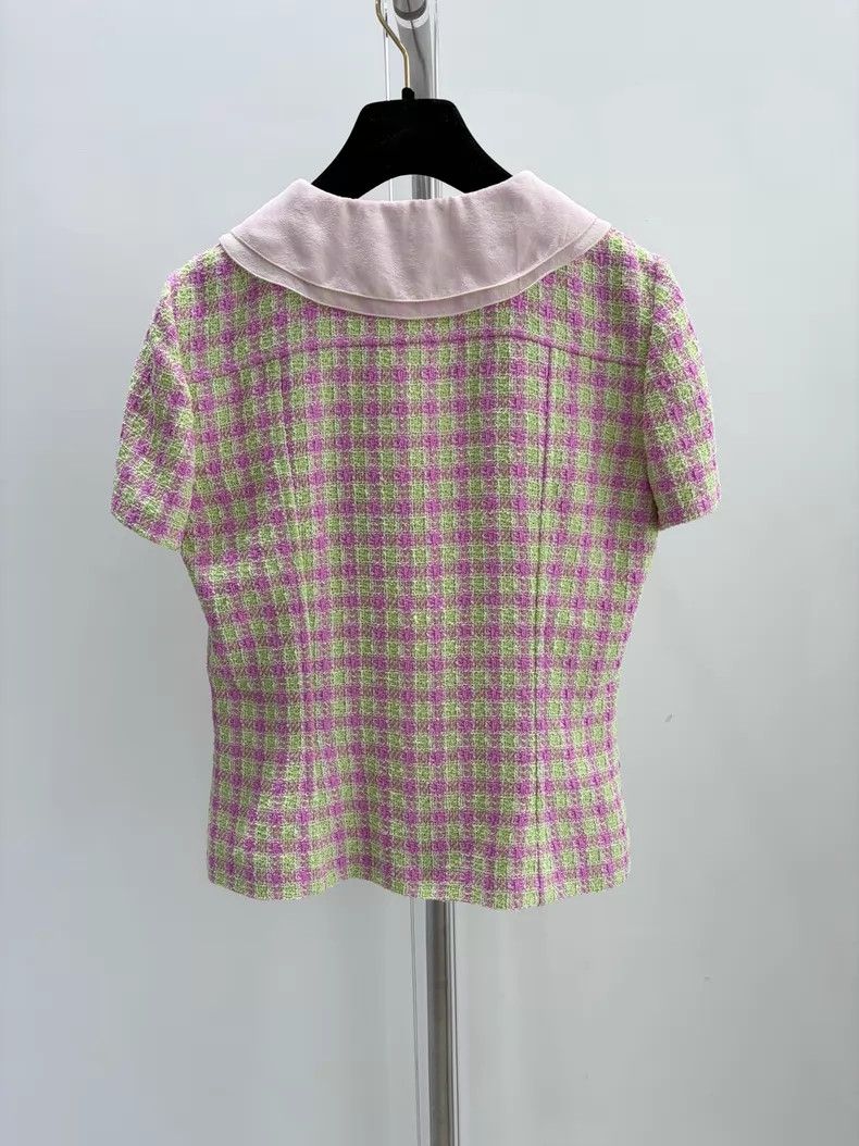 Chanel Chanel Pink plaid doll collar short-sleeved top Size XS / US 0-2 / IT 36-38 - 2 Thumbnail