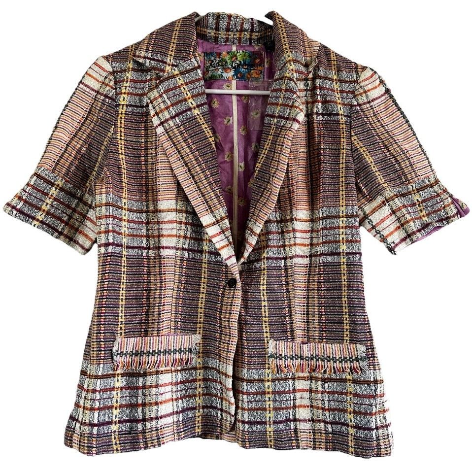 Robert Graham Short Plaid Blazer Button Floral 10 NWOT