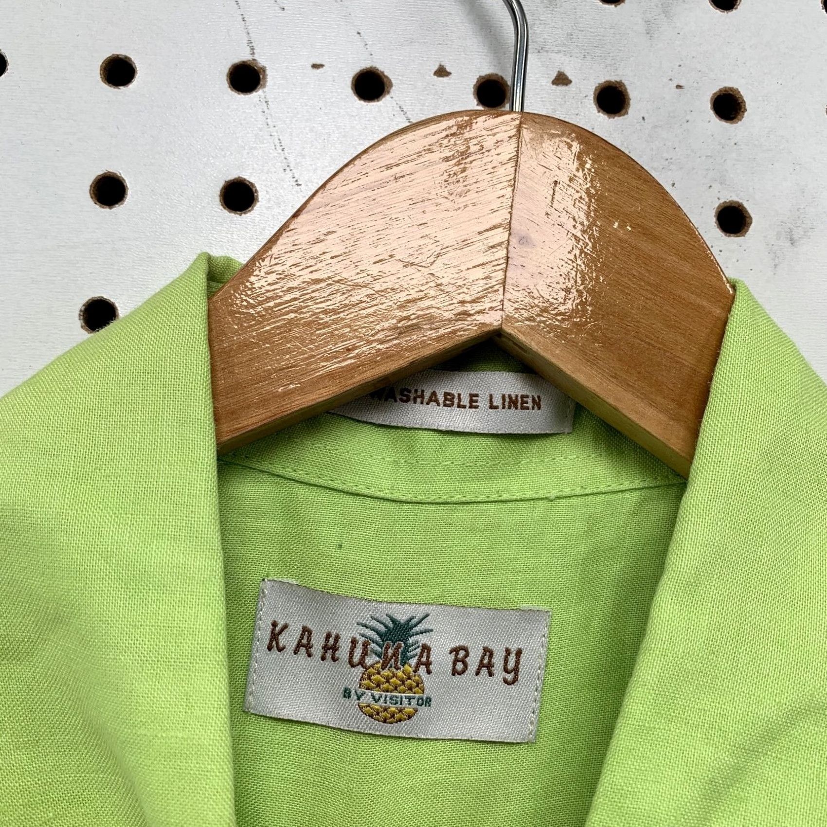 Vintage Kahuna Kahuna Bay Linen Button Shirt Mens M Lime Green Beach Washable Linen Shirt Size US M / EU 48-50 / 2 - 3 Thumbnail