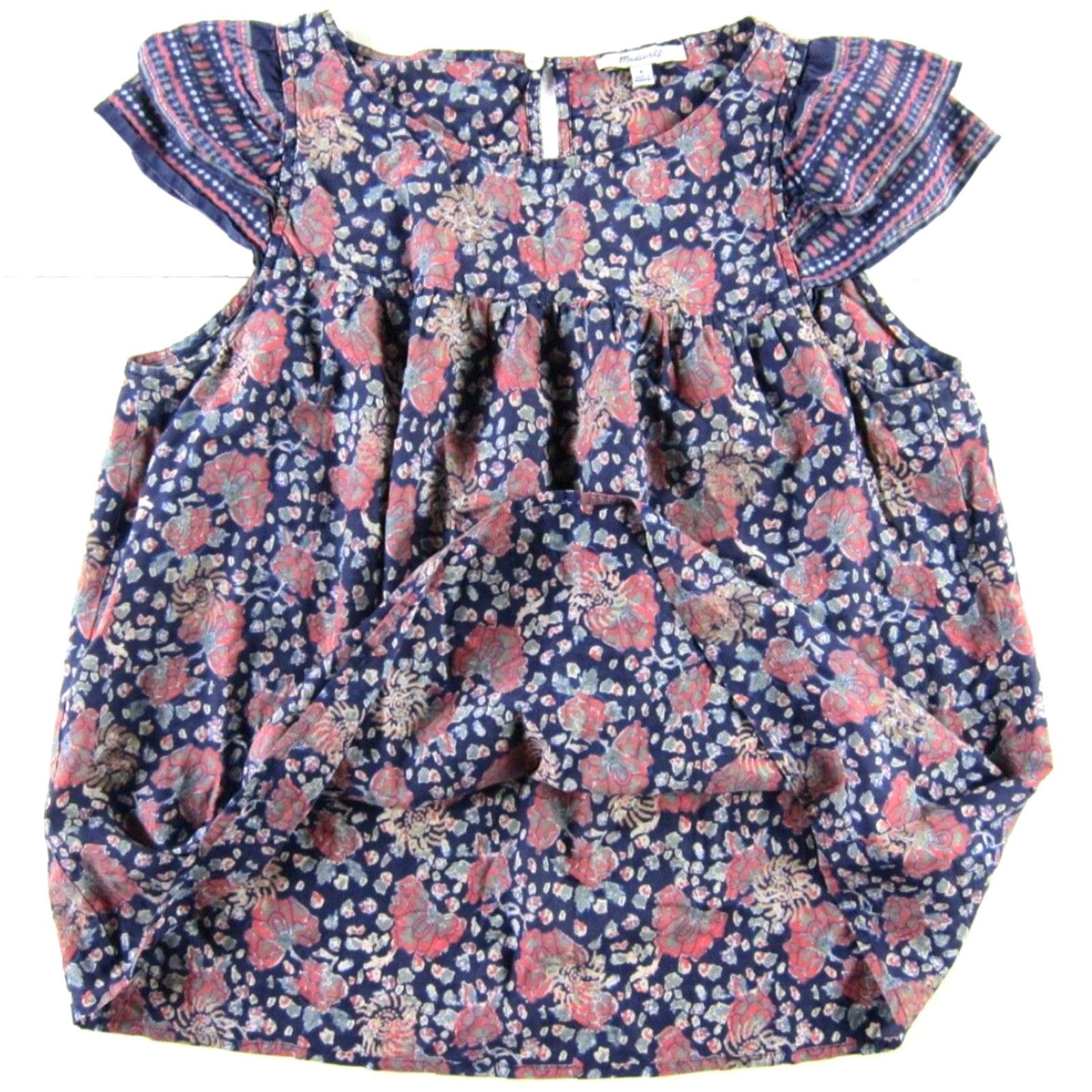 Madewell Madewell Blouse Cap Sleeve 8 Women 100% Cotton Tunic Floral Blue Pink Peasant Size M / US 6-8 / IT 42-44 - 6 Thumbnail