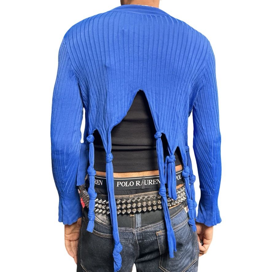 Other ASTROBOI* Blue Open Knit Ribbed Knotted Polo Sweater - Large Size US L / EU 52-54 / 3 - 5 Thumbnail