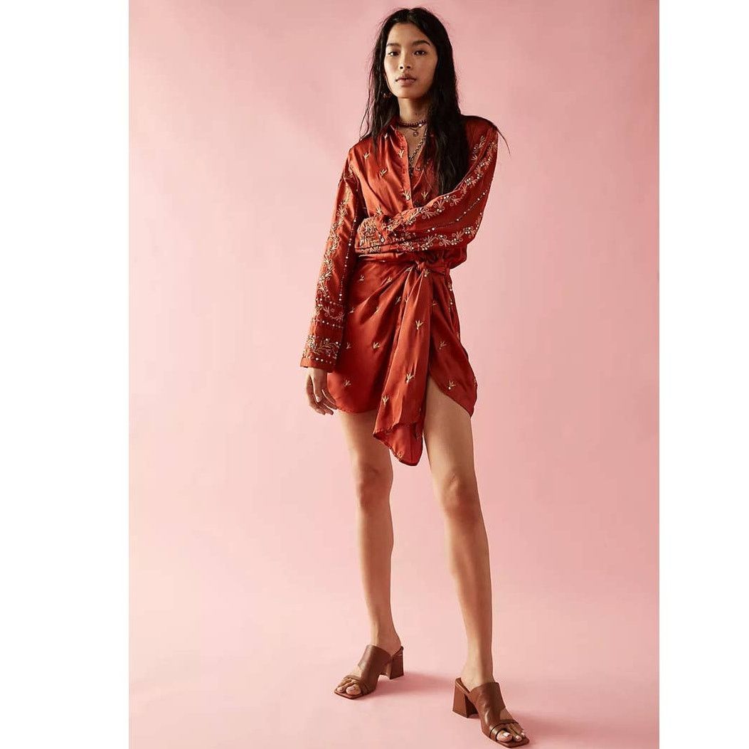 New FREE PEOPLE Breakdown Mini Wrap Dress $378 SIZE 2 Rust
